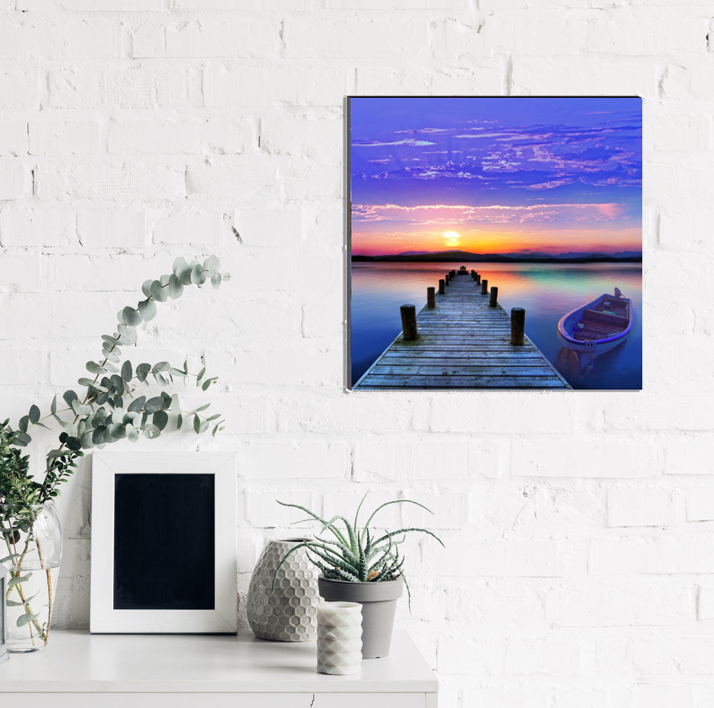 6MM MDF Scenic River Side View with Boat Satin Matt Texture UV Art Painting Kafalo
