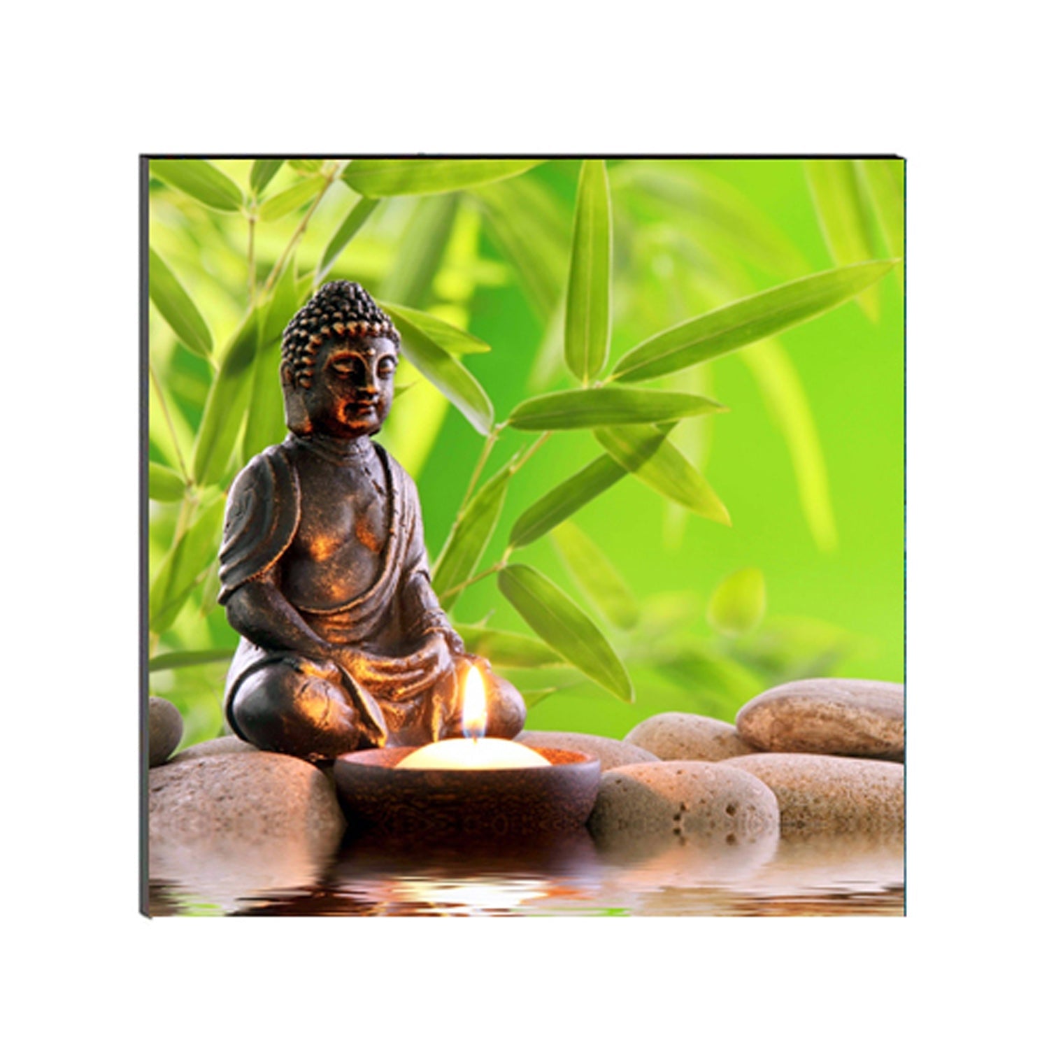 Meditating Lord Buddha Painting With Candle Digital Printed Religious Wall Art Kafalo
