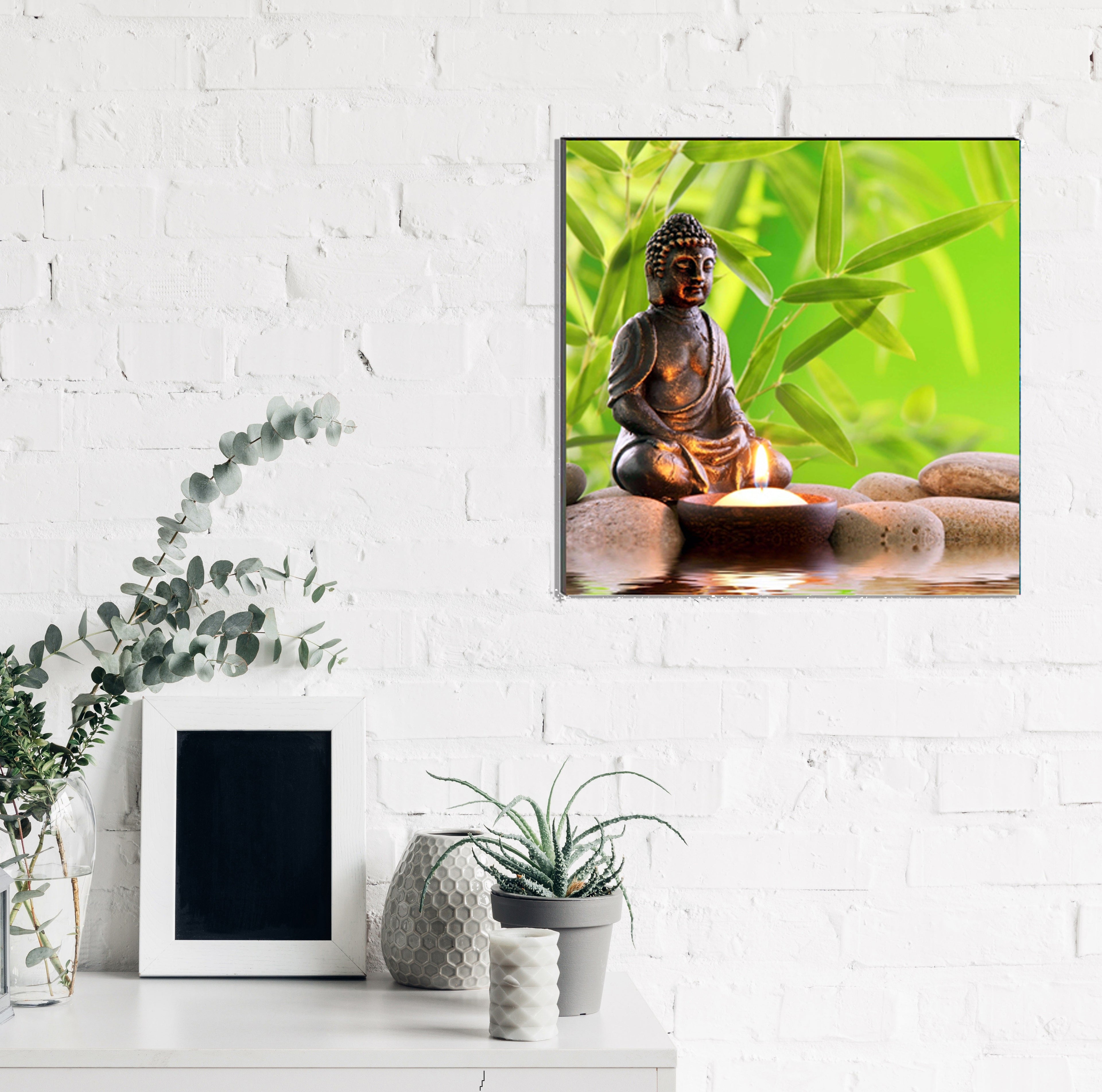 Meditating Lord Buddha Painting With Candle Digital Printed Religious Wall Art Kafalo