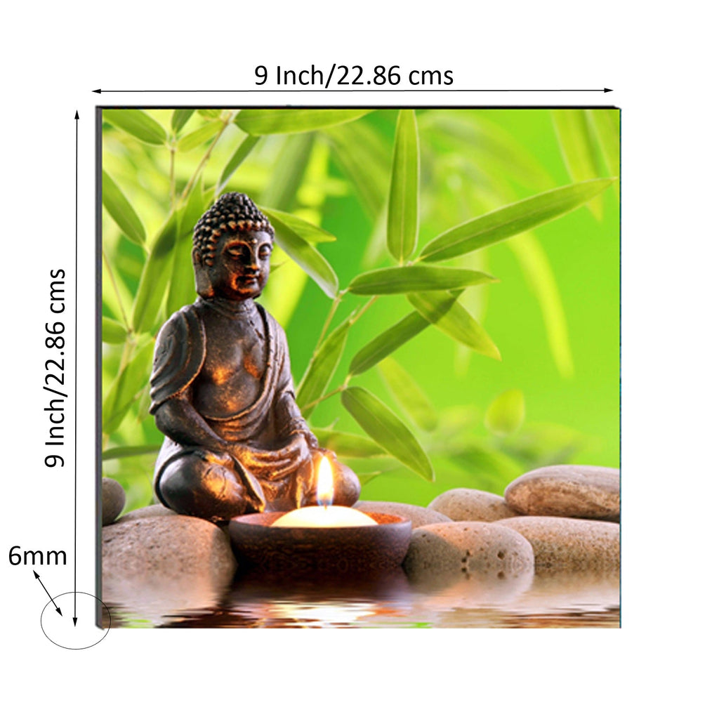 Meditating Lord Buddha Painting With Candle Digital Printed Religious Wall Art Kafalo