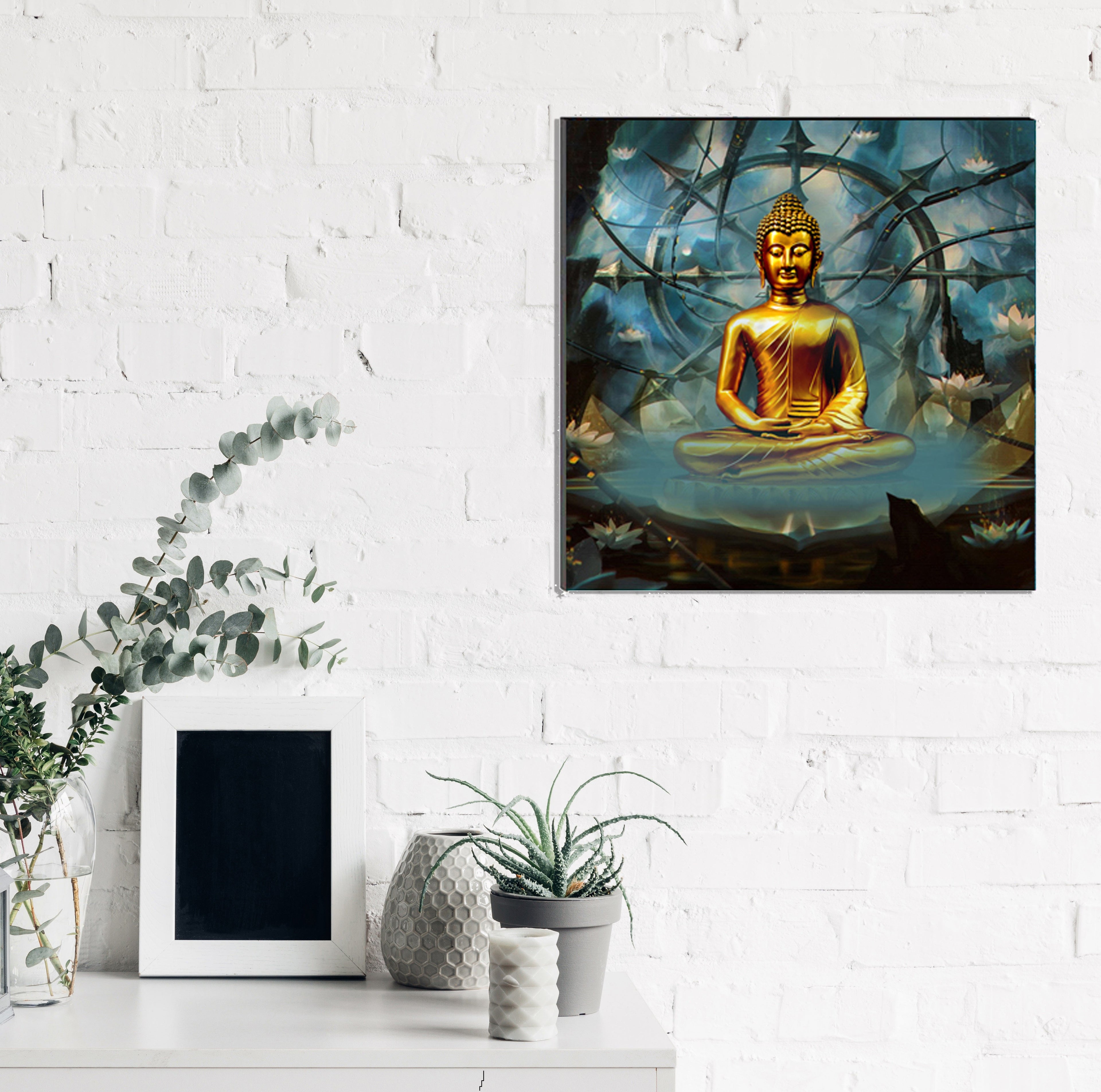 Meditating Lord Buddha Painting Digital Printed Religious Wall Art Kafalo