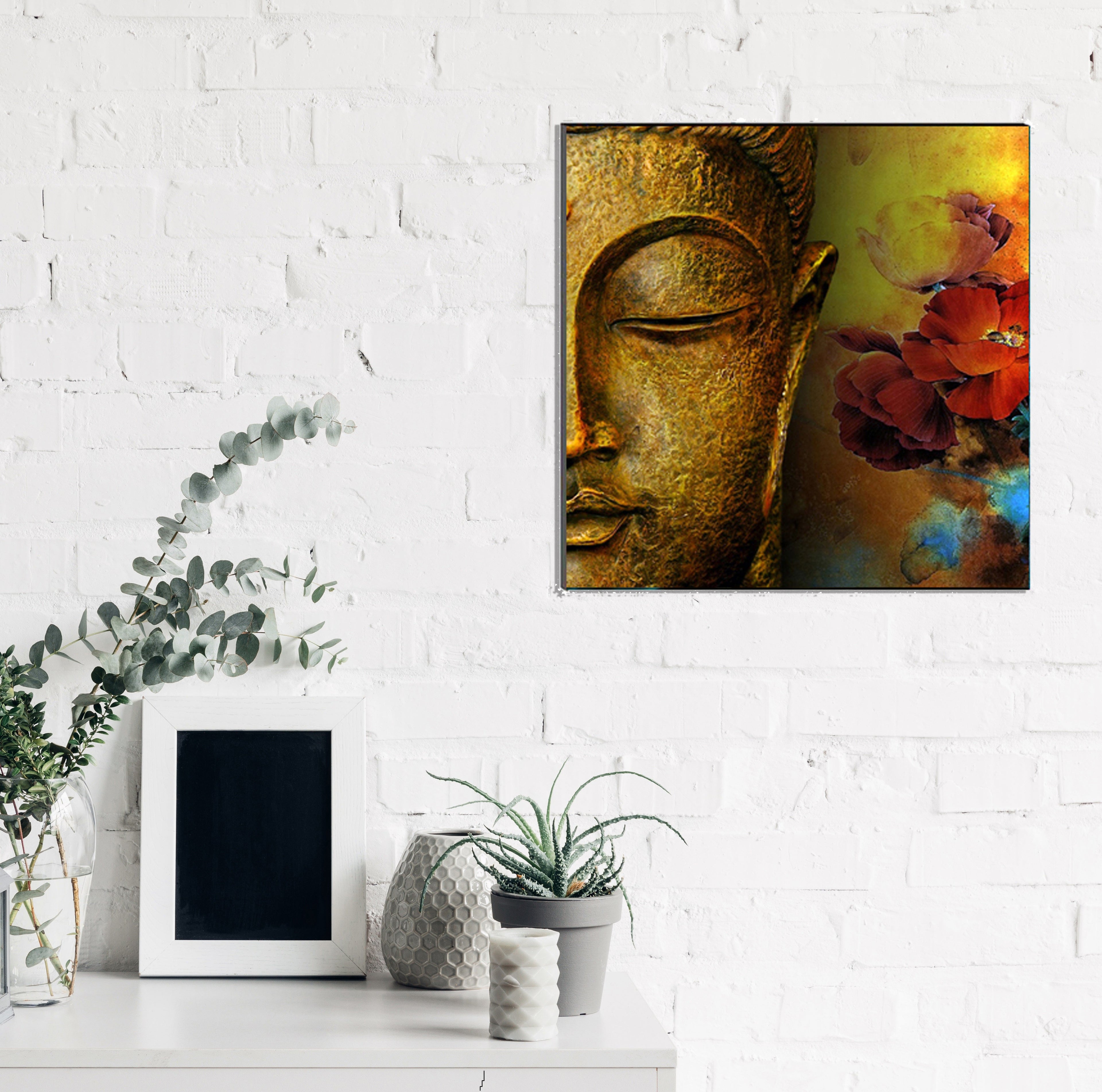 Meditating Lord Buddha Face Painting Digital Printed Religious Wall Art Kafalo