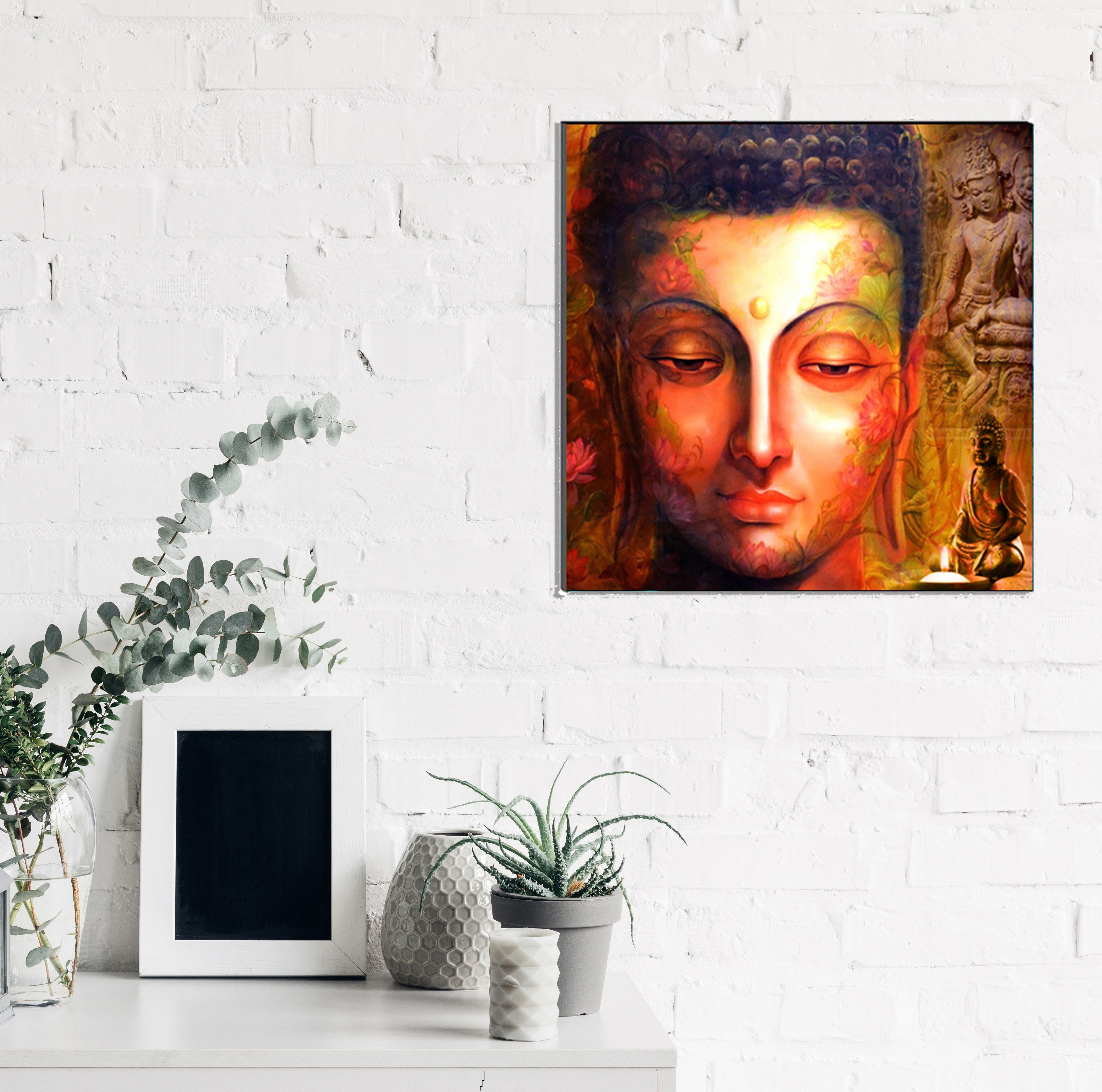 Lord Buddha Face Painting Digital Printed Religious Wall Art Kafalo