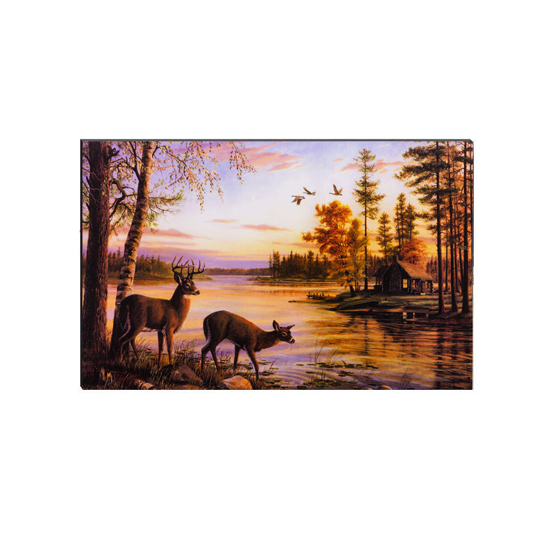 6MM MDF Deers Drinking Water Satin Matt Texture UV Art Painting Kafalo