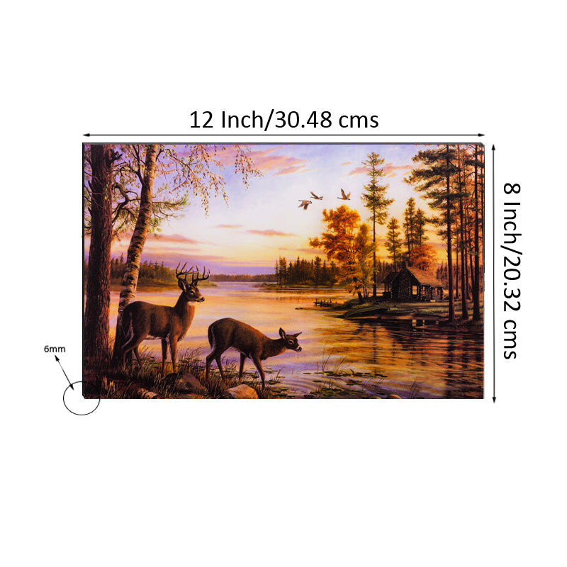 6MM MDF Deers Drinking Water Satin Matt Texture UV Art Painting Kafalo