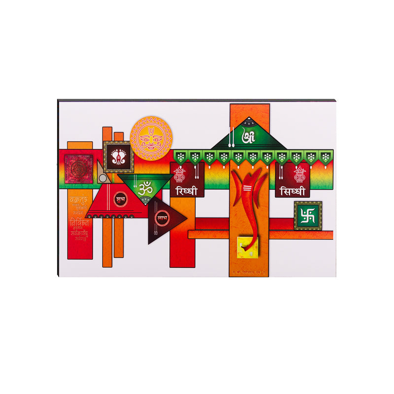 6MM MDF Lord Ganesha with Riddhi Siddhi Satin Matt Texture UV Art Painting Kafalo