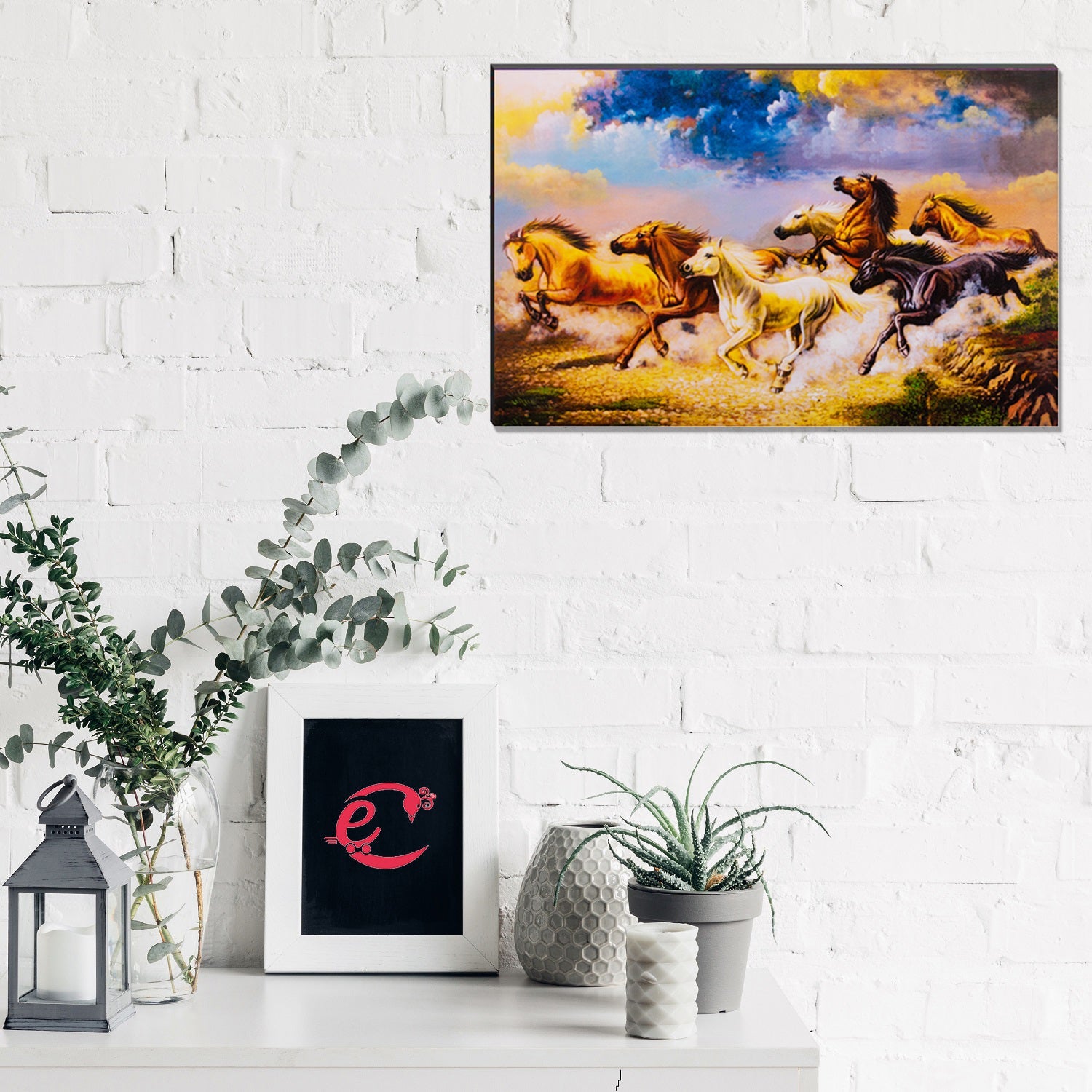 6MM MDF 7 Lucky Running Horses Satin Matt Texture UV Art Painting Kafalo
