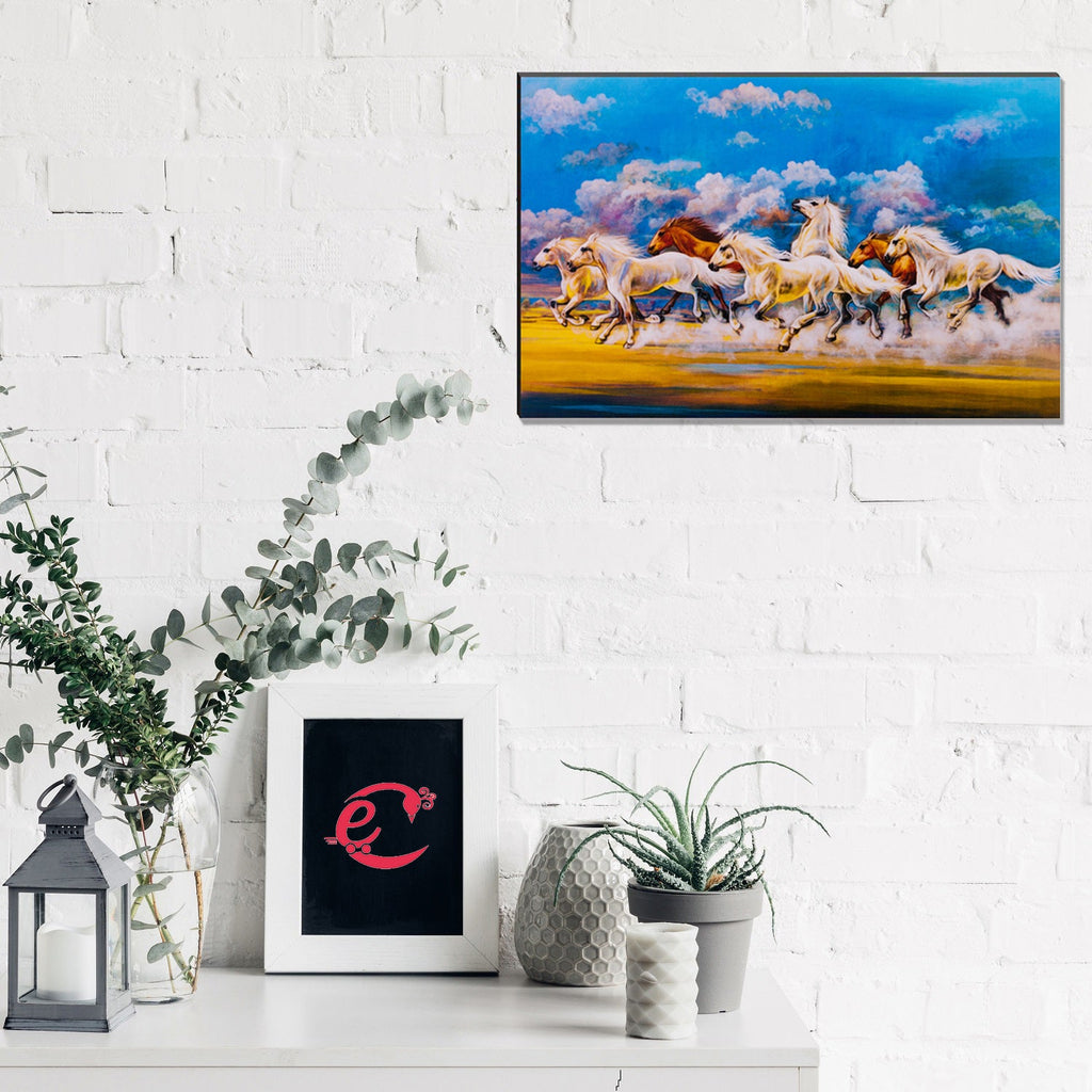 6MM MDF 7 Lucky Running Horses Satin Matt Texture UV Art Painting Kafalo