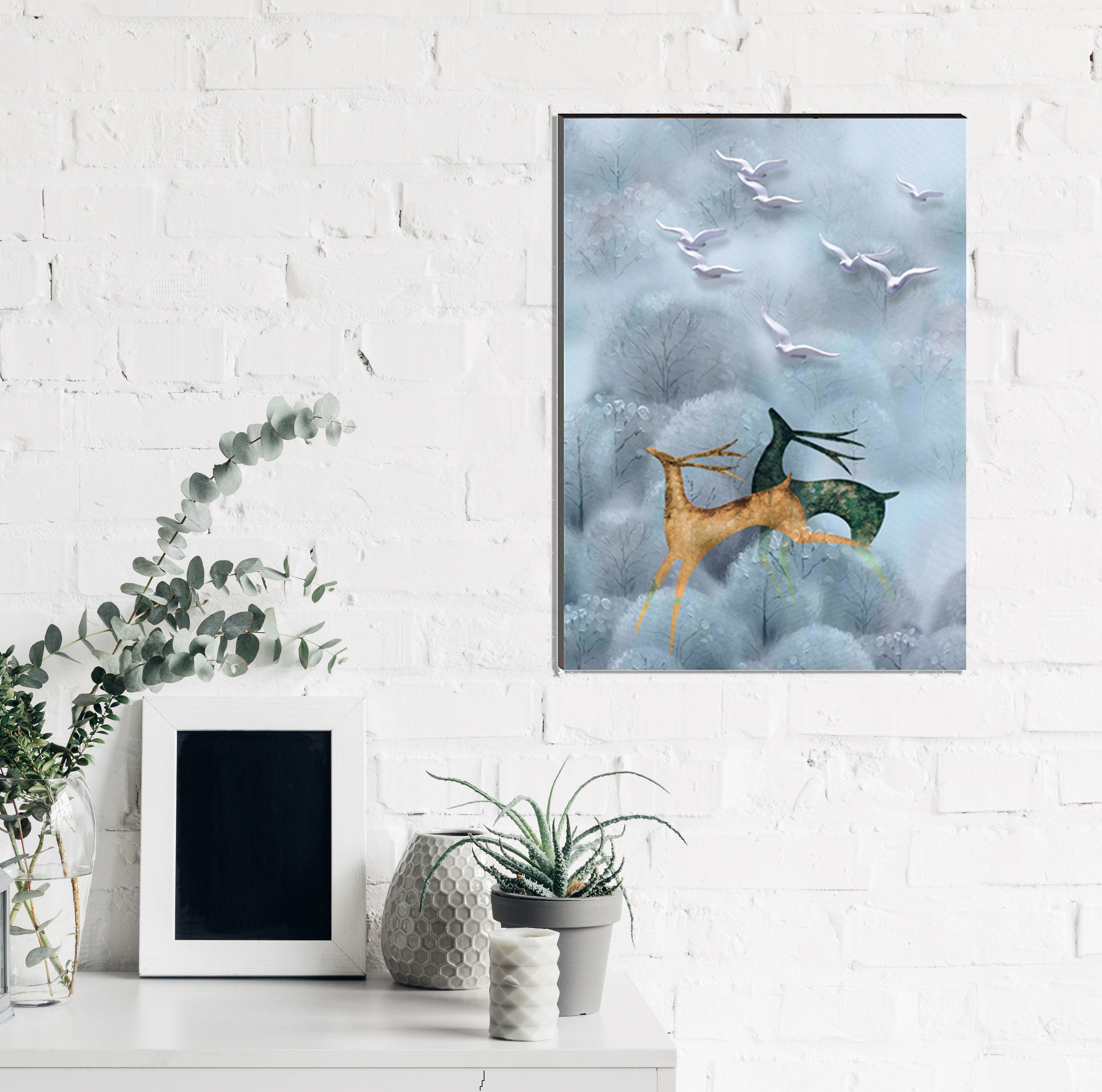 6MM MDF Running Deers Satin Matt Texture UV Art Painting Kafalo