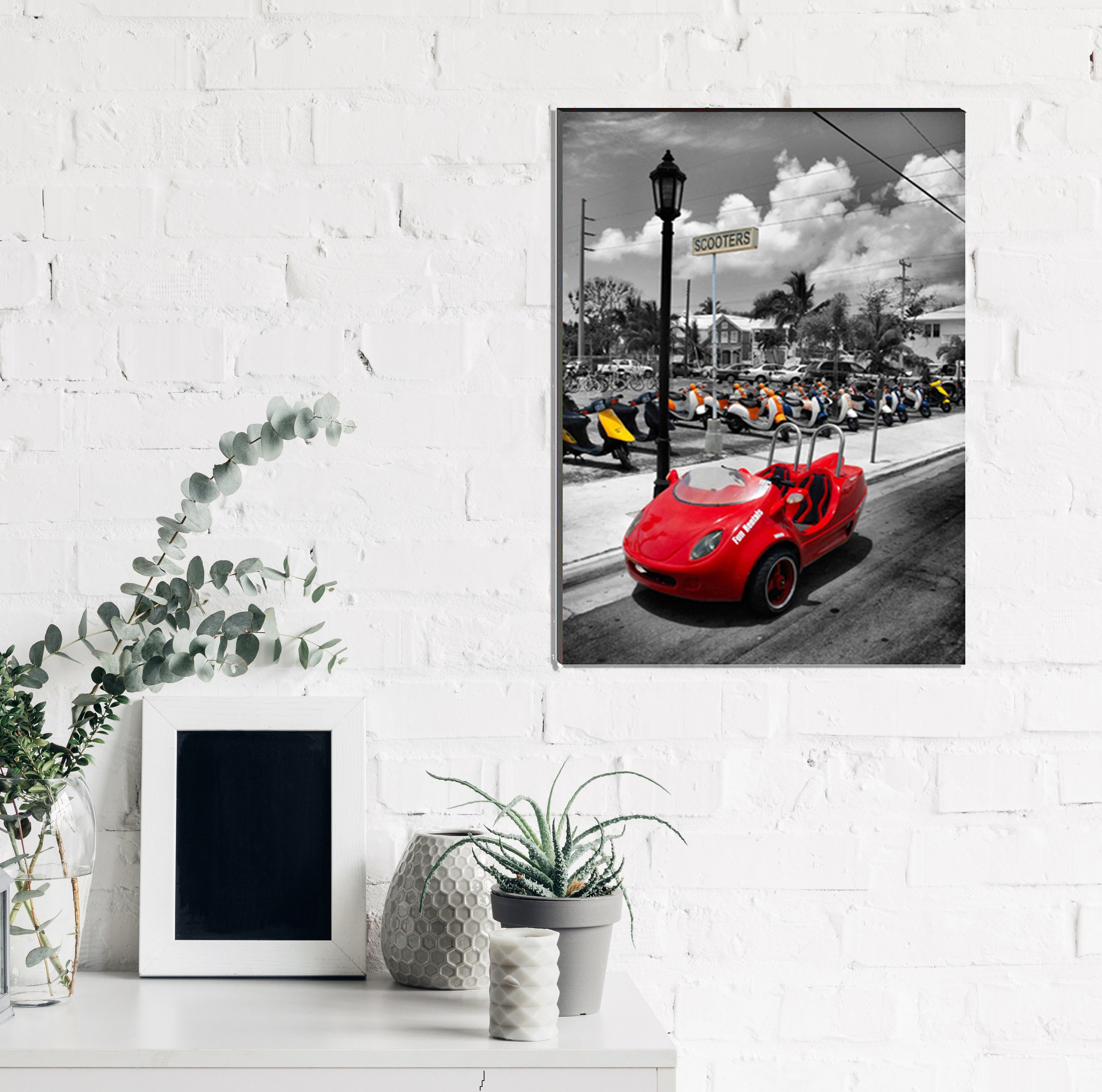 6MM MDF Red Antique Car Satin Matt Texture UV Art Painting Kafalo