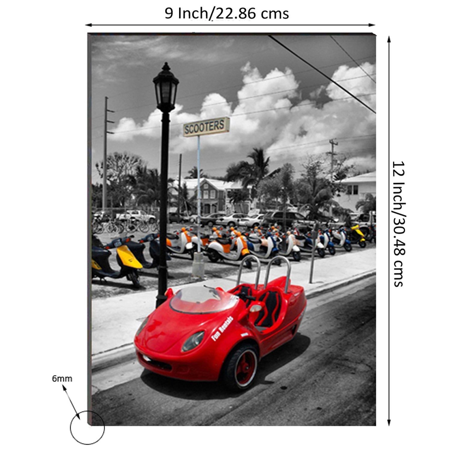 6MM MDF Red Antique Car Satin Matt Texture UV Art Painting Kafalo