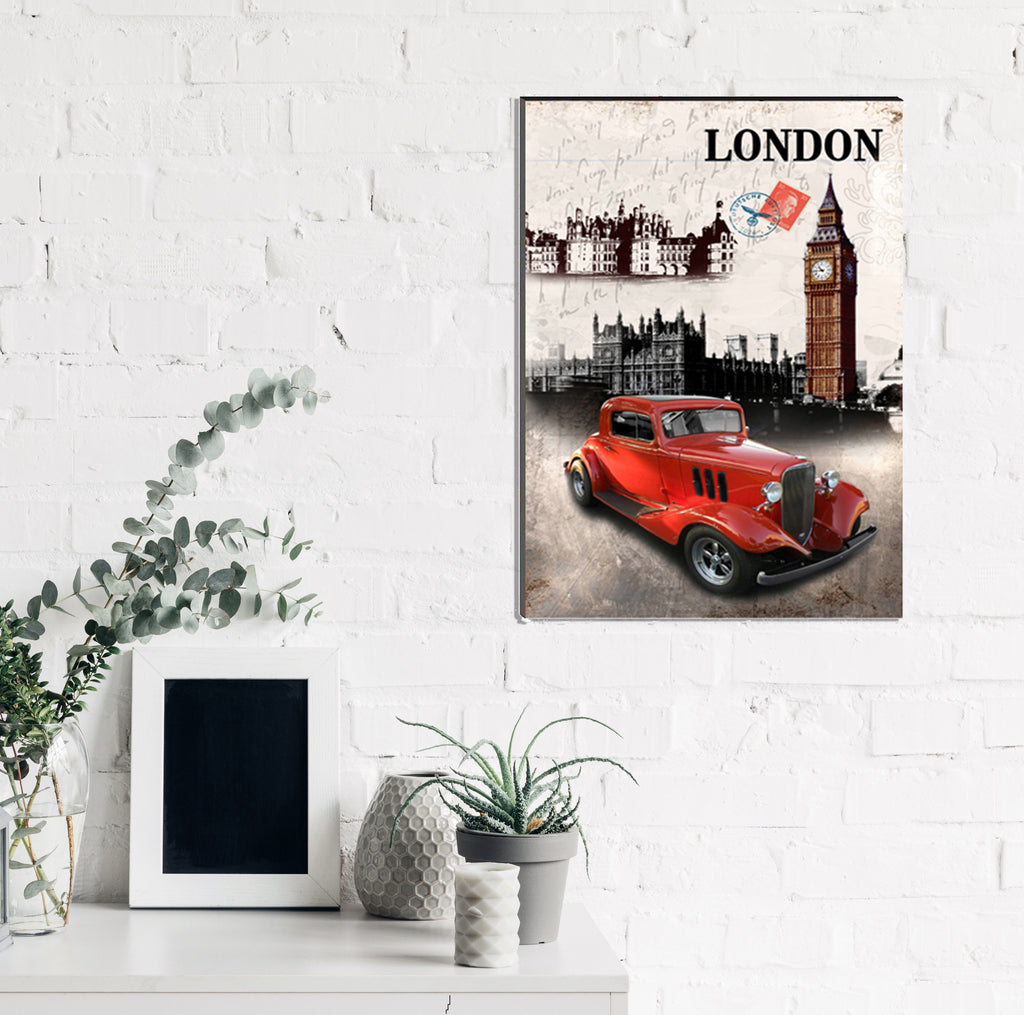 6MM MDF Red Antique Car Satin Matt Texture UV Art Painting Kafalo
