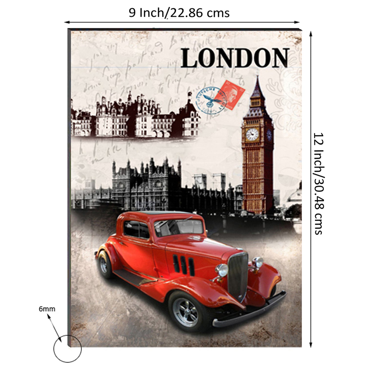 6MM MDF Red Antique Car Satin Matt Texture UV Art Painting Kafalo