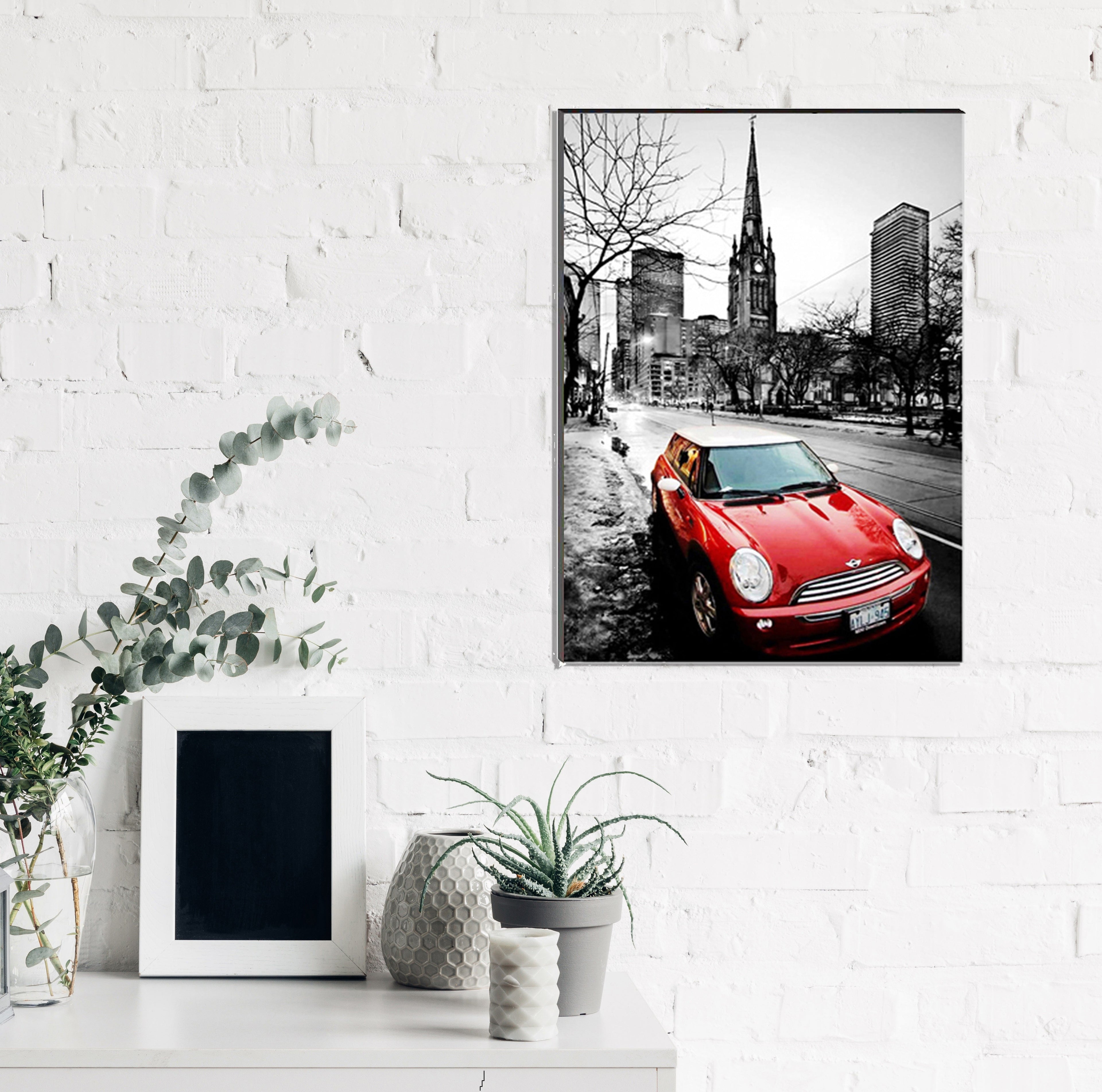 6MM MDF Red Antique Car Satin Matt Texture UV Art Painting Kafalo