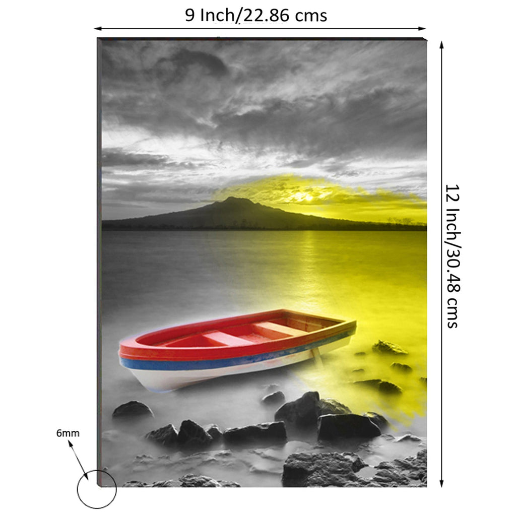 6MM MDF Colorful River Side Parked Boat Satin Matt Texture UV Art Painting Kafalo