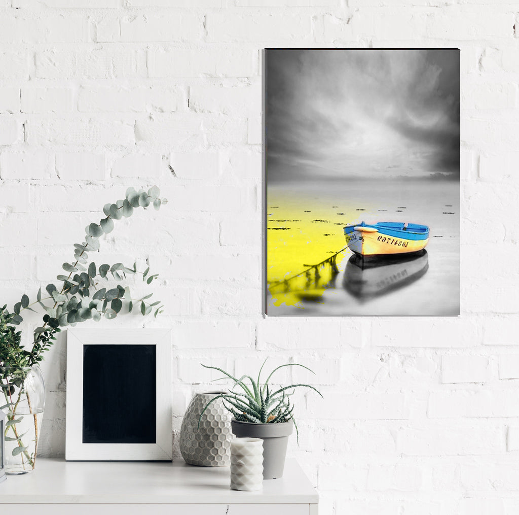 6MM MDF Colorful River Side Parked Boat Satin Matt Texture UV Art Painting Kafalo