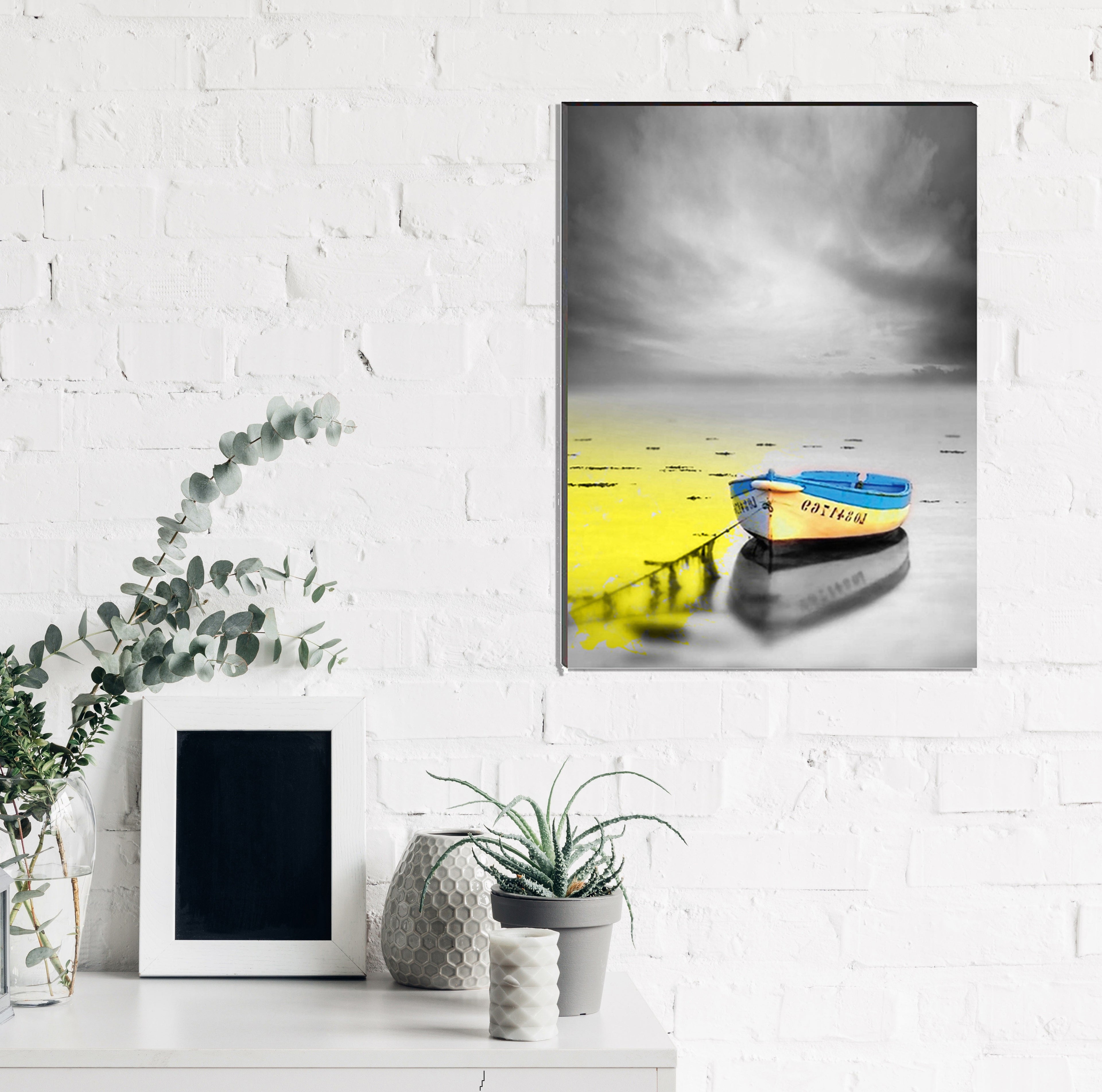 6MM MDF Colorful River Side Parked Boat Satin Matt Texture UV Art Painting Kafalo