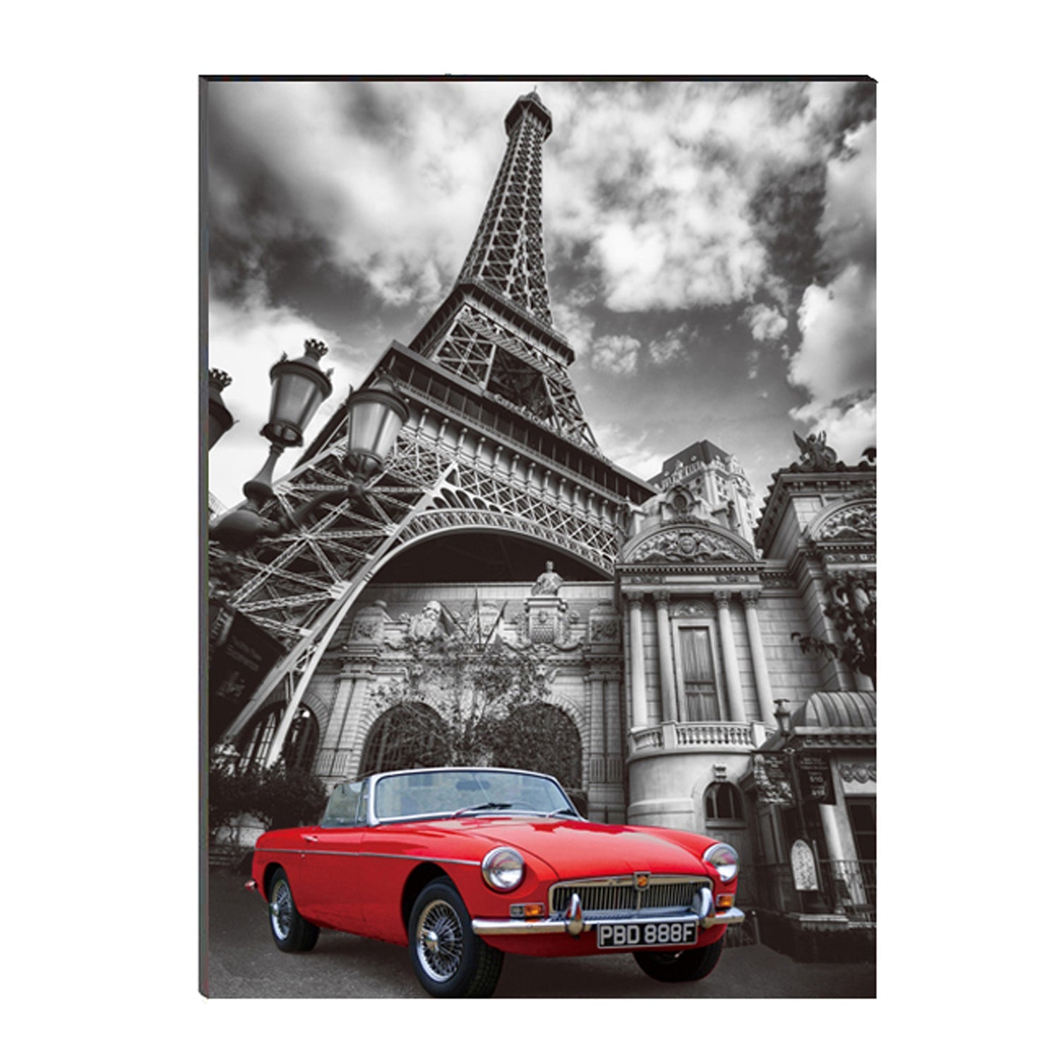 6MM MDF Red Car Underneath Eiffel Tower Satin Matt Texture UV Art Painting Kafalo