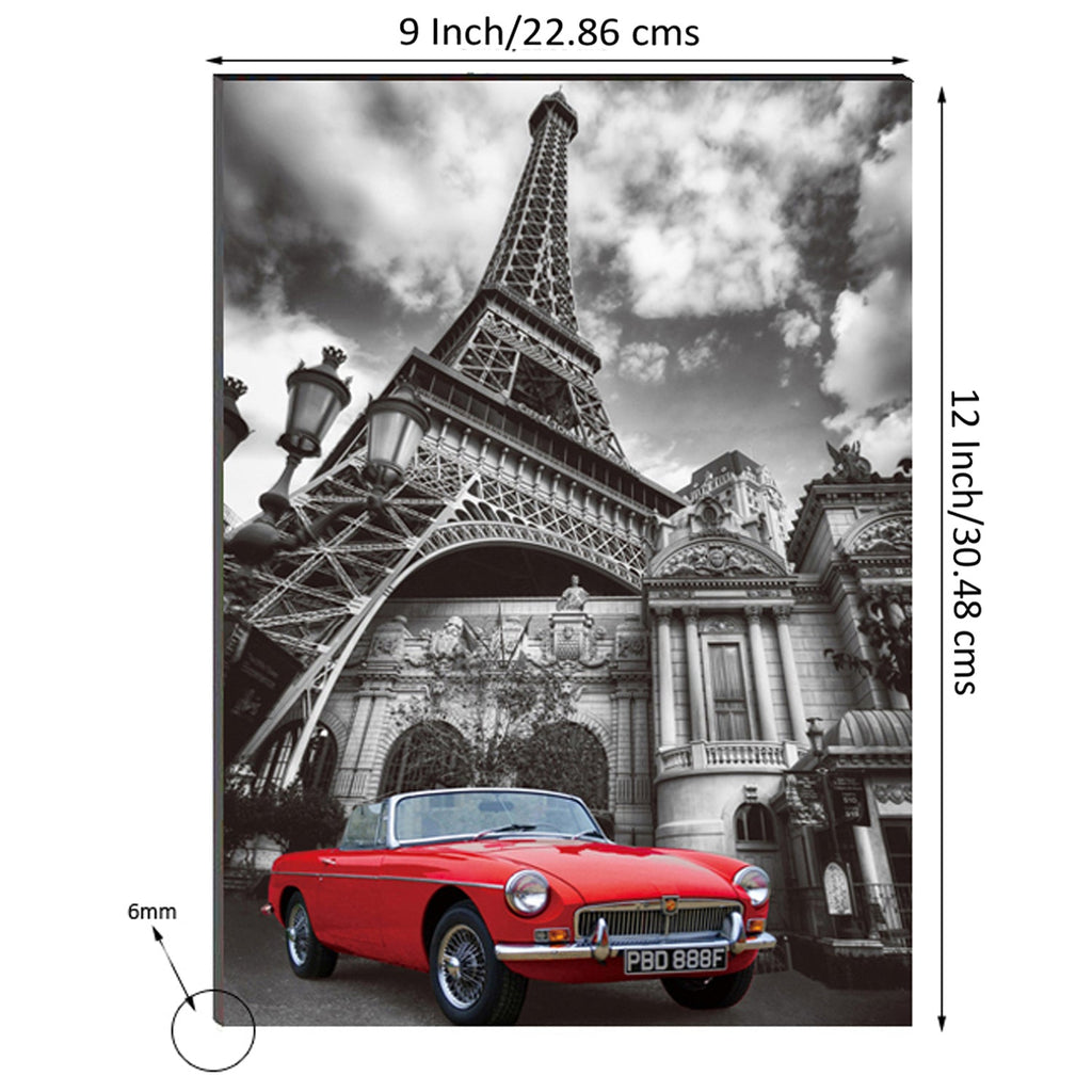 6MM MDF Red Car Underneath Eiffel Tower Satin Matt Texture UV Art Painting Kafalo