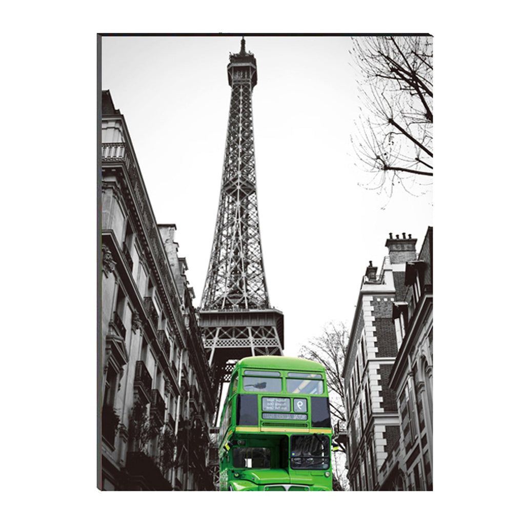6MM MDF Green Bus Underneath Eiffel Tower Satin Matt Texture UV Art Painting Kafalo