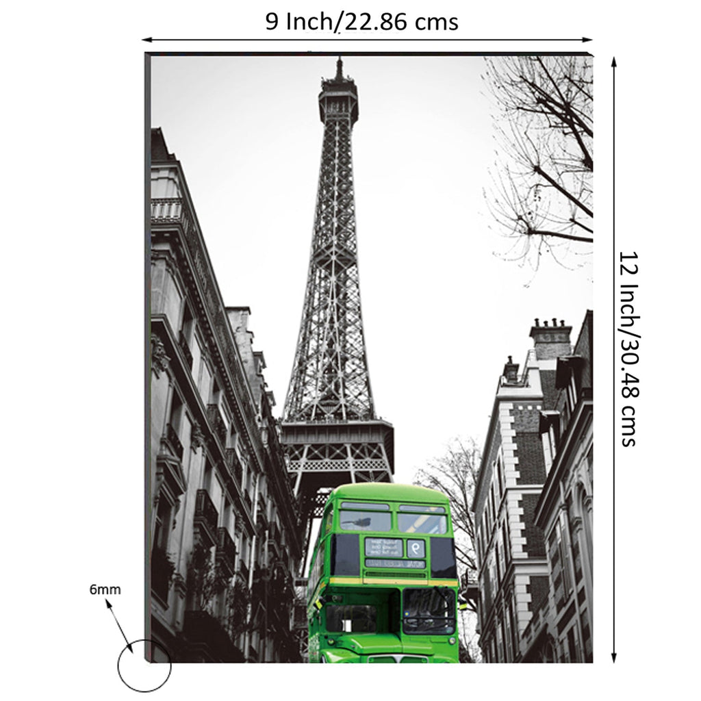 6MM MDF Green Bus Underneath Eiffel Tower Satin Matt Texture UV Art Painting Kafalo
