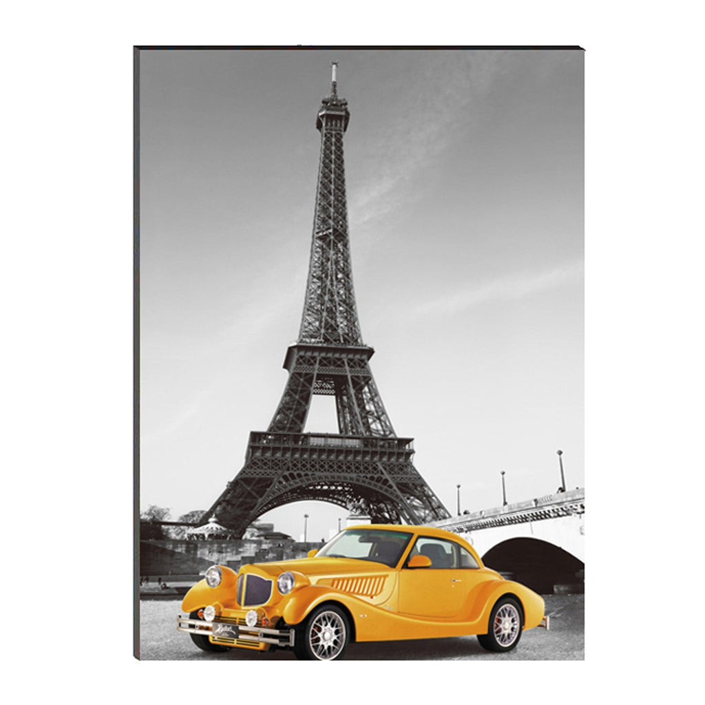 6MM MDF Yellow Car Underneath Eiffel Tower Satin Matt Texture UV Art Painting Kafalo