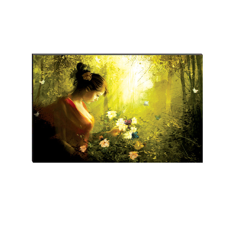 6MM MDF Women Picking Flower Satin Matt Texture UV Art Painting Kafalo