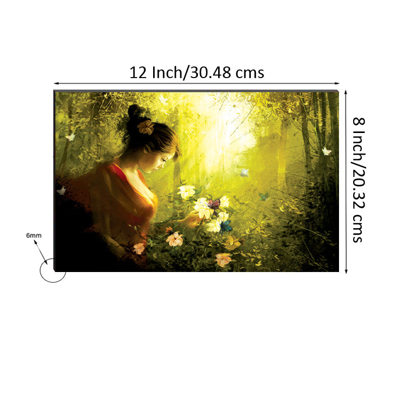 6MM MDF Women Picking Flower Satin Matt Texture UV Art Painting Kafalo