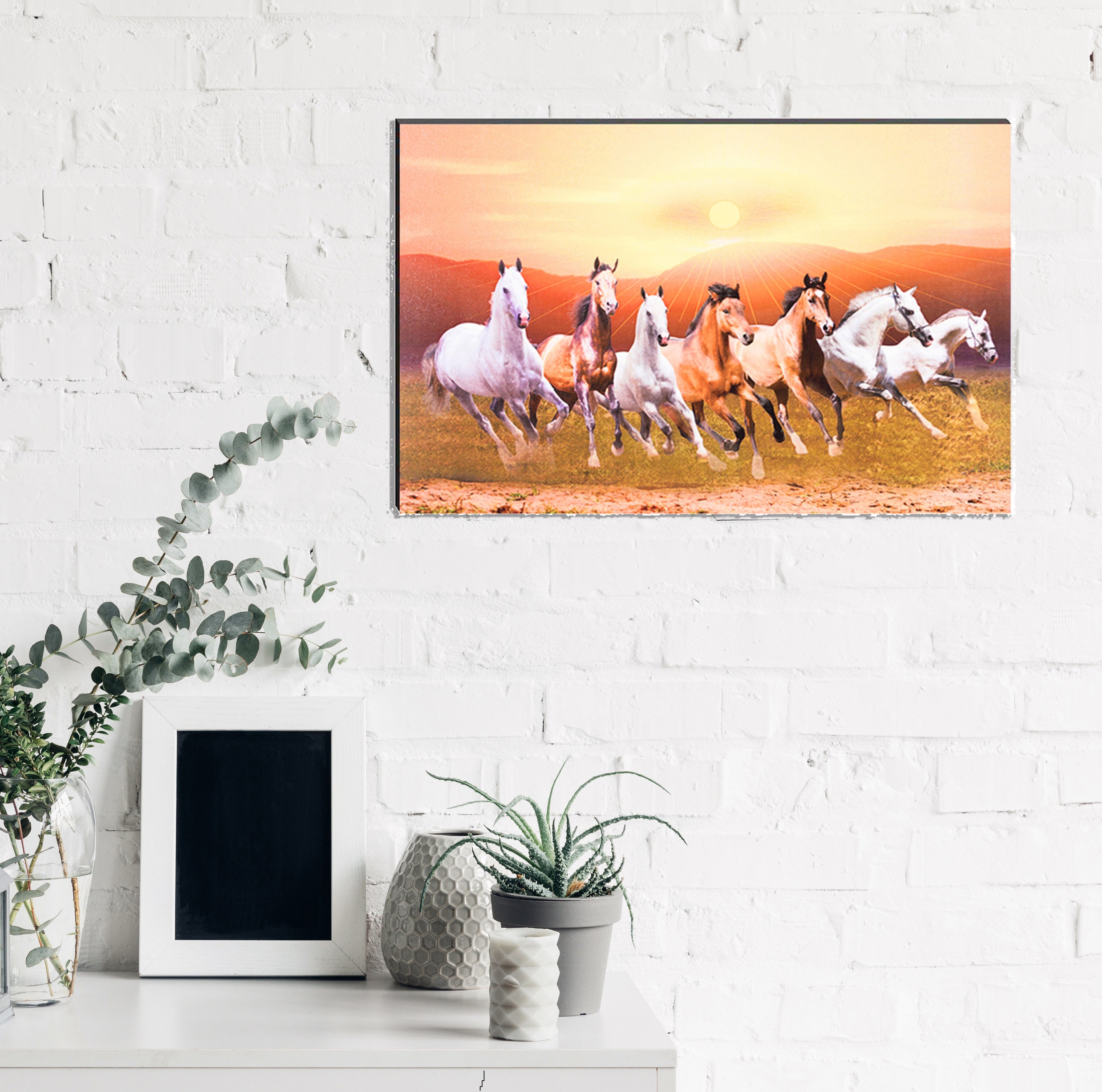 6MM MDF 7 Lucky Running Horses Satin Matt Texture UV Art Painting Kafalo