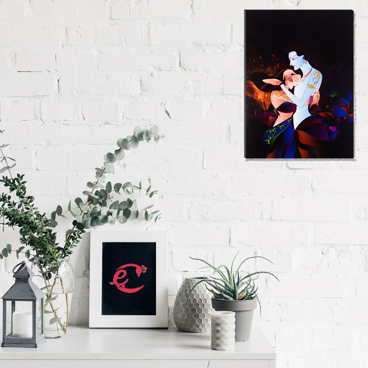 Radha Krishna Love Painting Digital Printed Religious Wall Art Kafalo