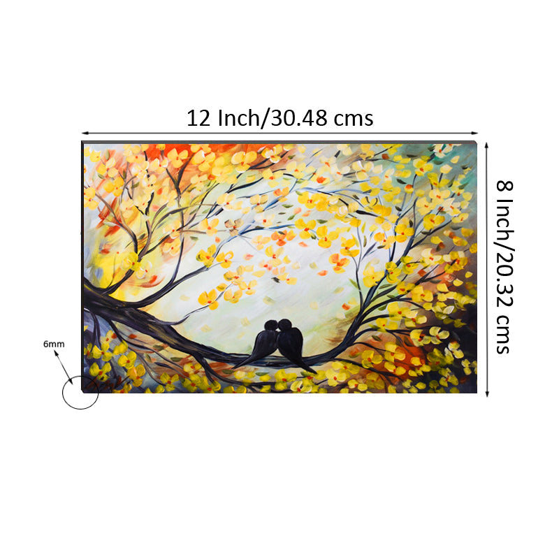 6MM MDF Kissing Love Birds on Tree Branch Satin Matt Texture UV Art Painting Kafalo