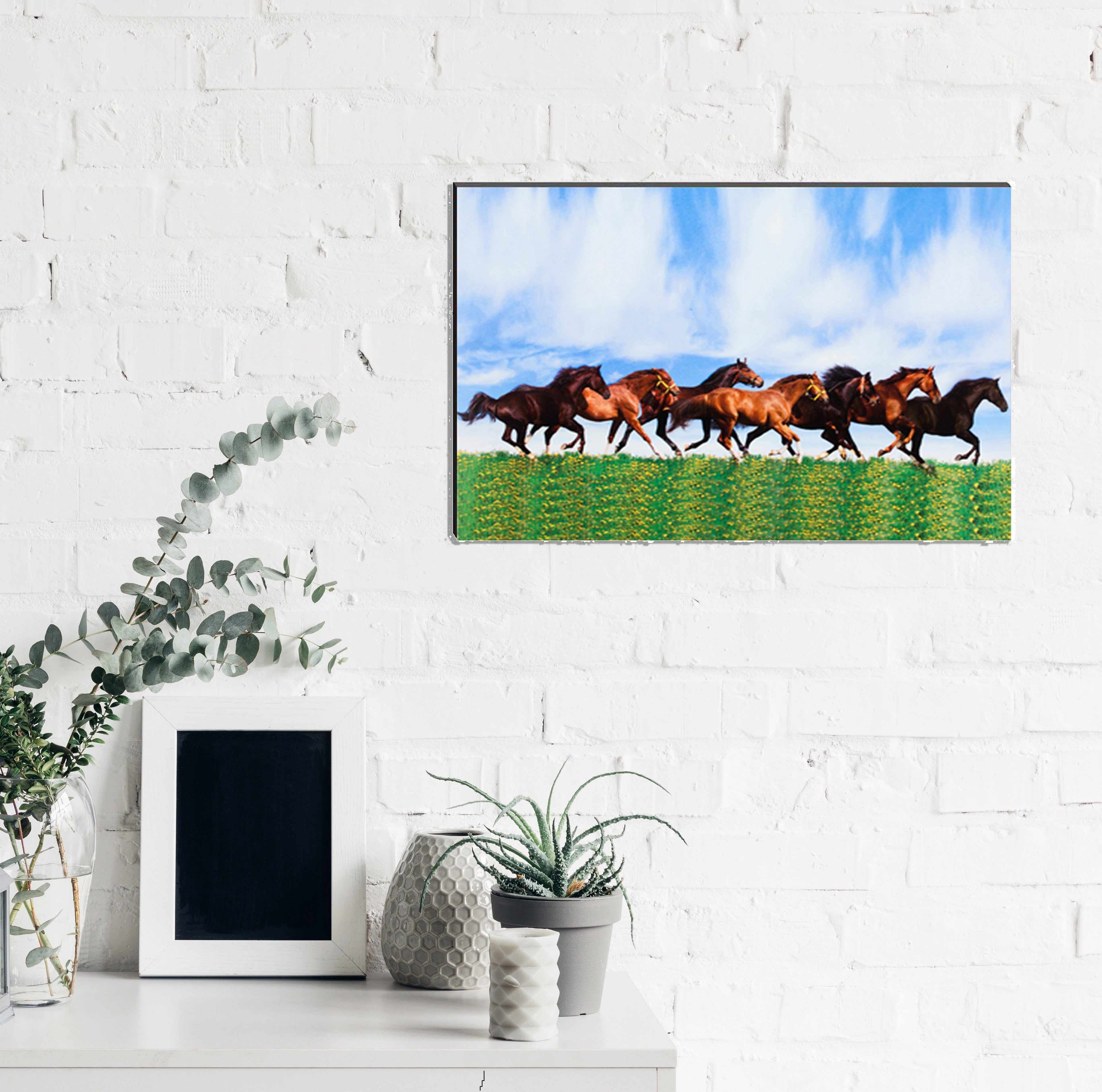 6MM MDF 7 Lucky Running Horses Satin Matt Texture UV Art Painting Kafalo