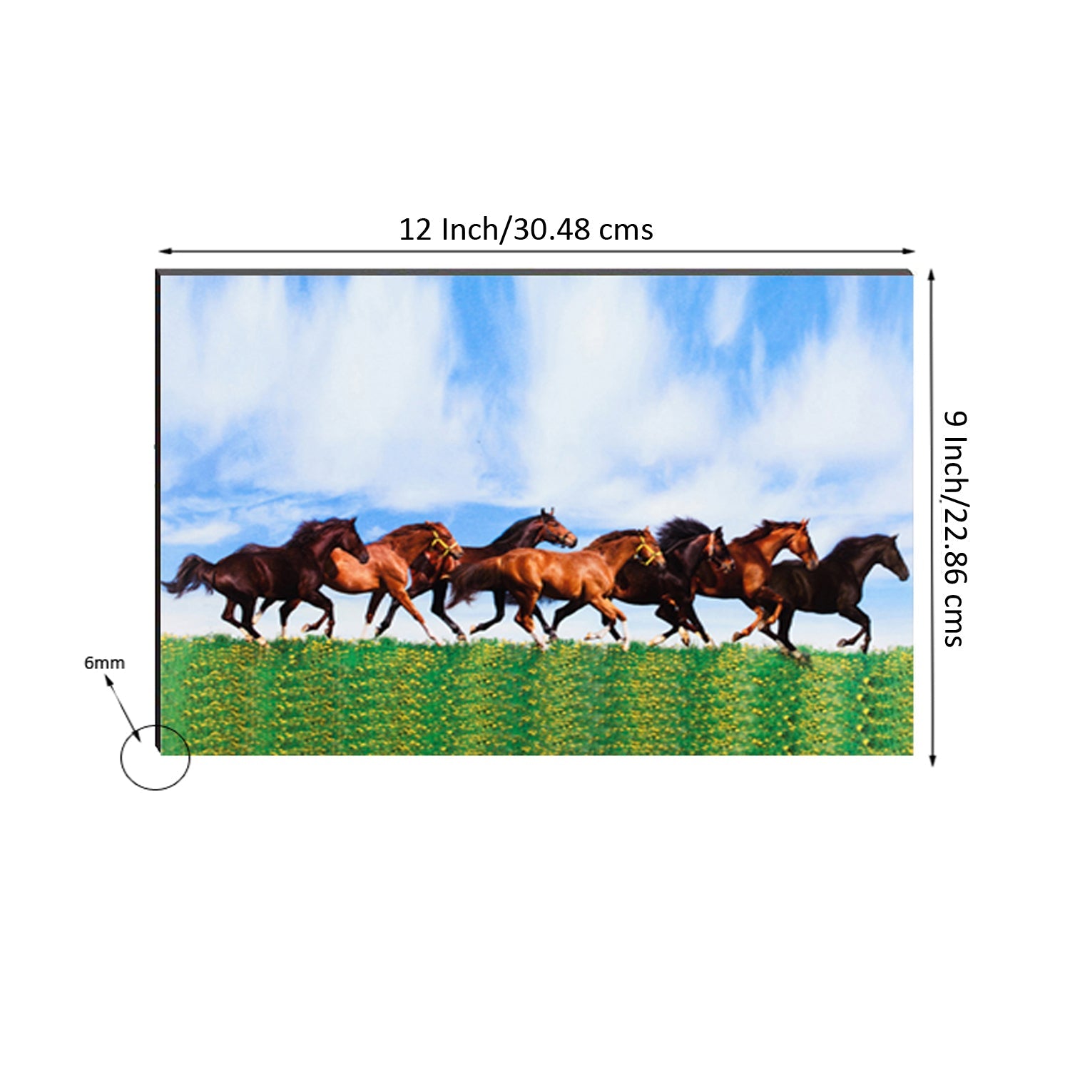 6MM MDF 7 Lucky Running Horses Satin Matt Texture UV Art Painting Kafalo