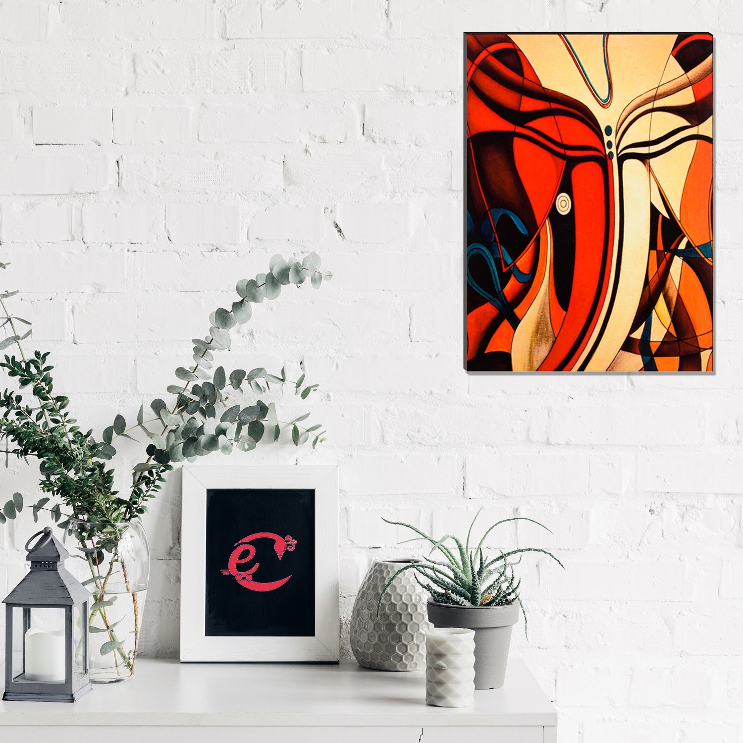 Lord Ganesha Painting Digital Printed Abstract Religious Wall Art Kafalo