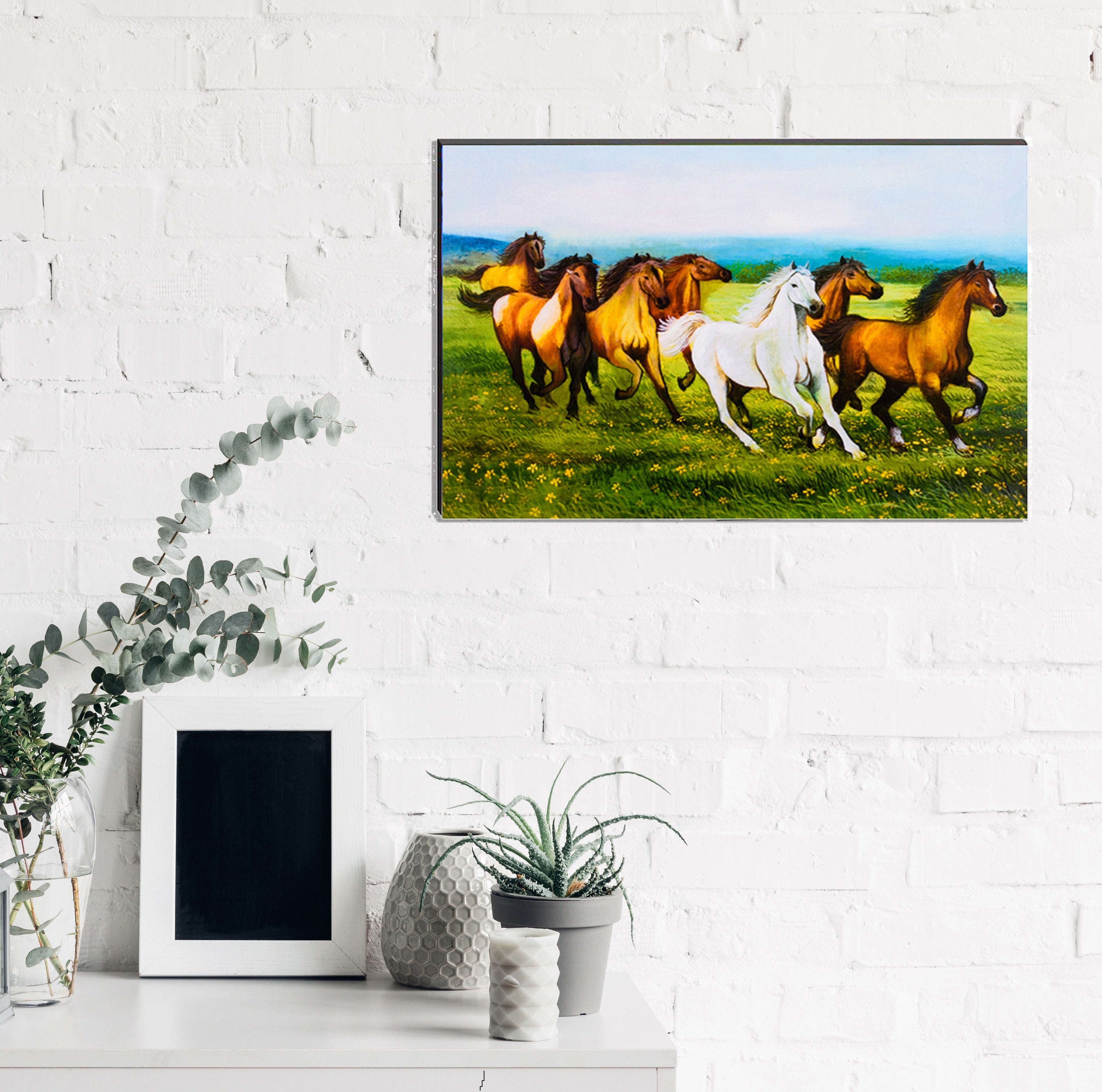 6MM MDF 7 Lucky Running Horses Satin Matt Texture UV Art Painting Kafalo
