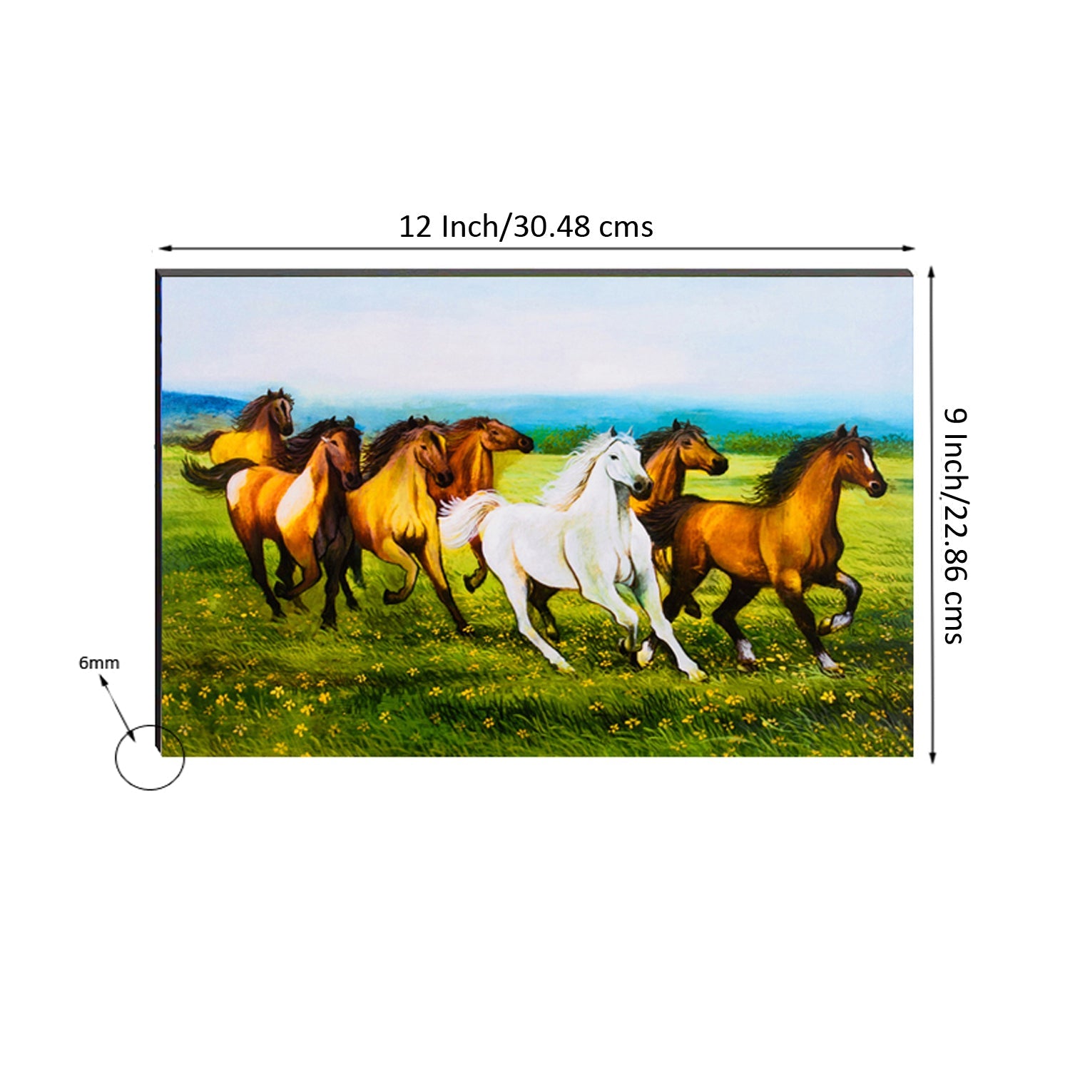 6MM MDF 7 Lucky Running Horses Satin Matt Texture UV Art Painting Kafalo