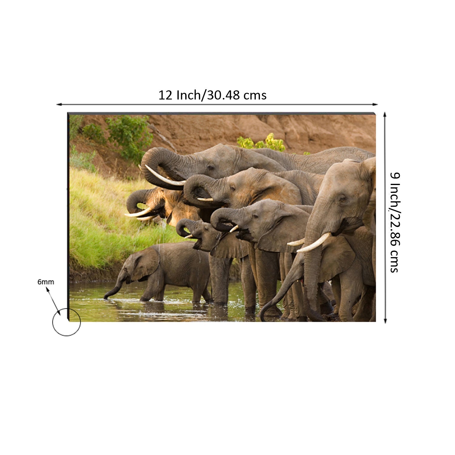 6MM MDF Group of Elephants Satin Matt Texture UV Art Painting Kafalo