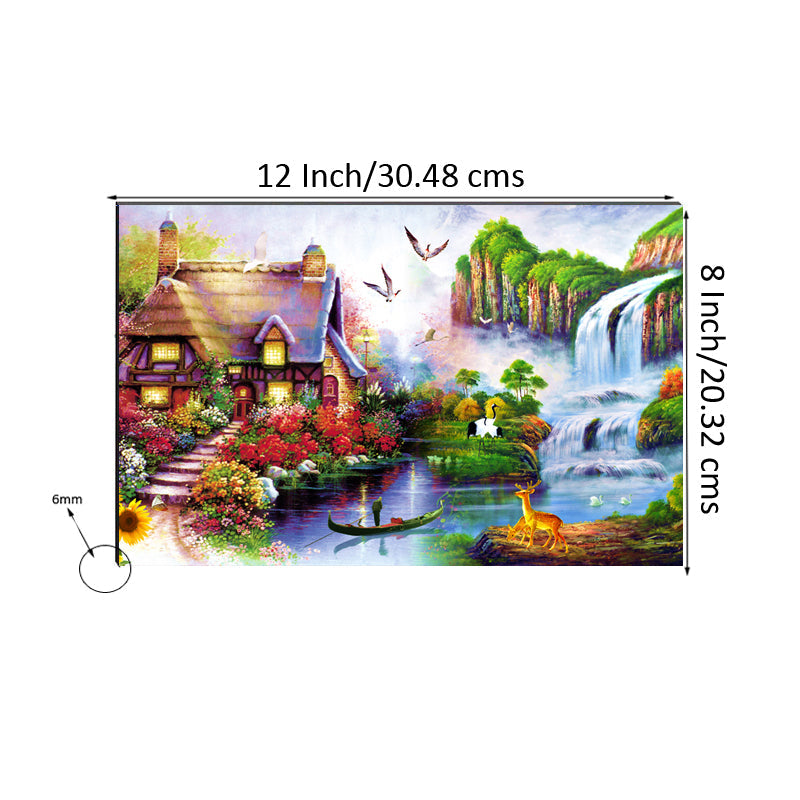 6MM MDF Village Scenic View and Waterfall Satin Matt Texture UV Art Painting Kafalo