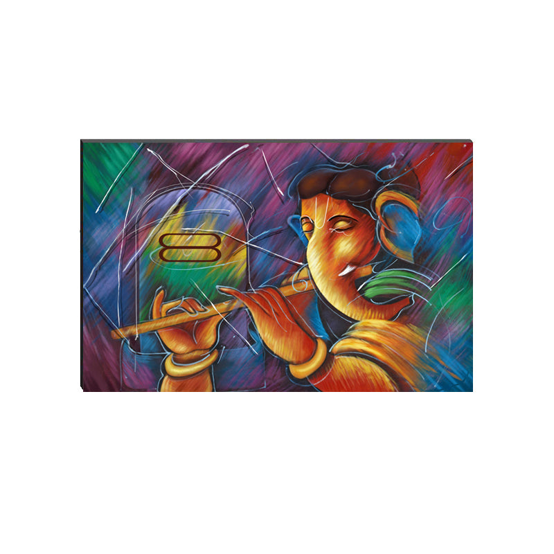 6MM MDF Lord Ganesha Playing Flute Satin Matt Texture UV Art Painting Kafalo