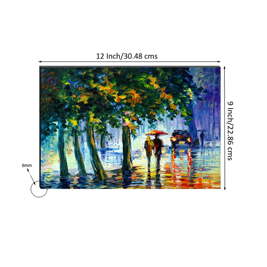 6MM MDF Loving Couple Under Umbrella in rain Satin Matt Texture UV Art Painting Kafalo