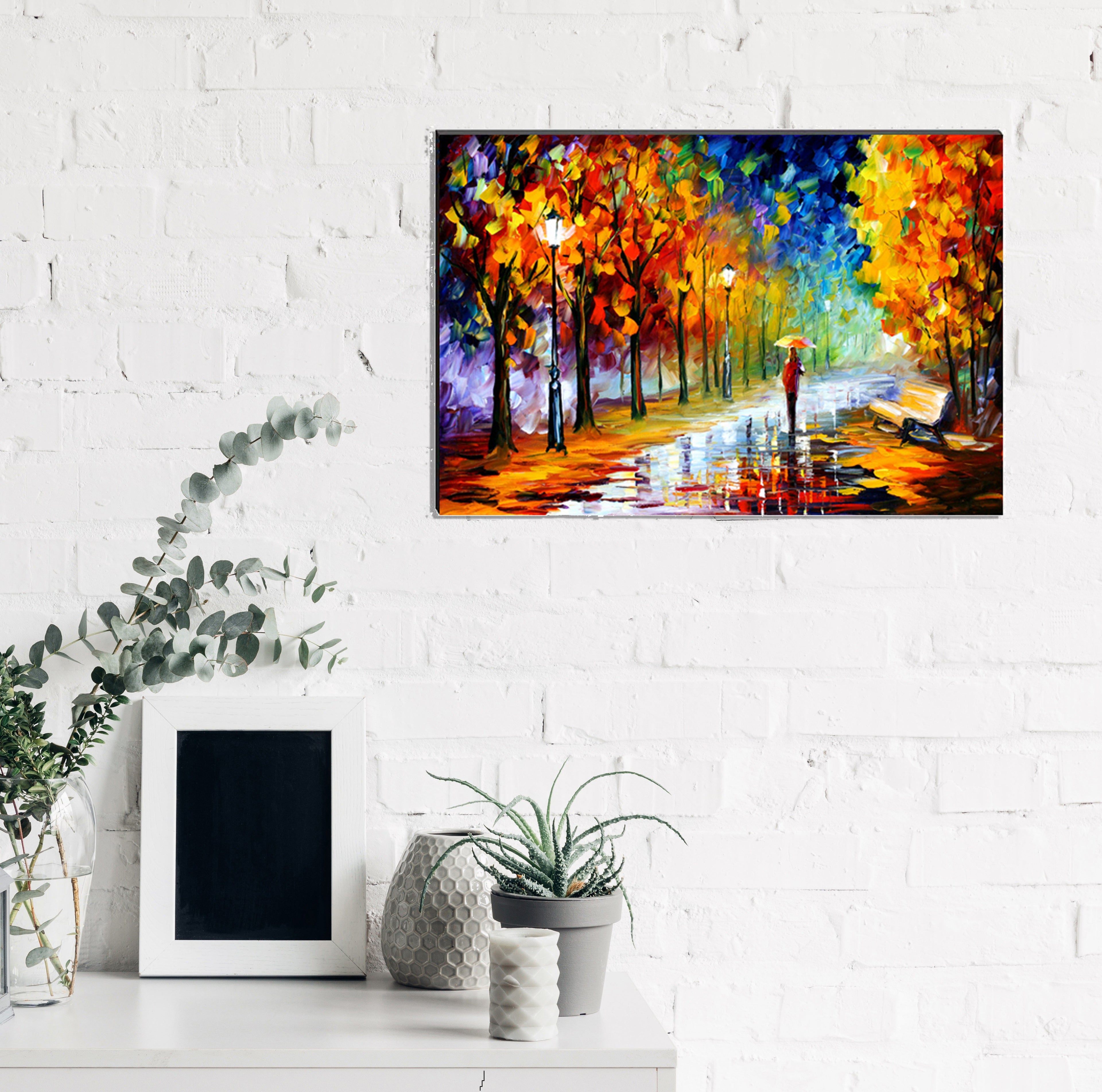 6MM MDF Alone Person Under Umbrella in Rain Satin Matt Texture UV Art Painting Kafalo