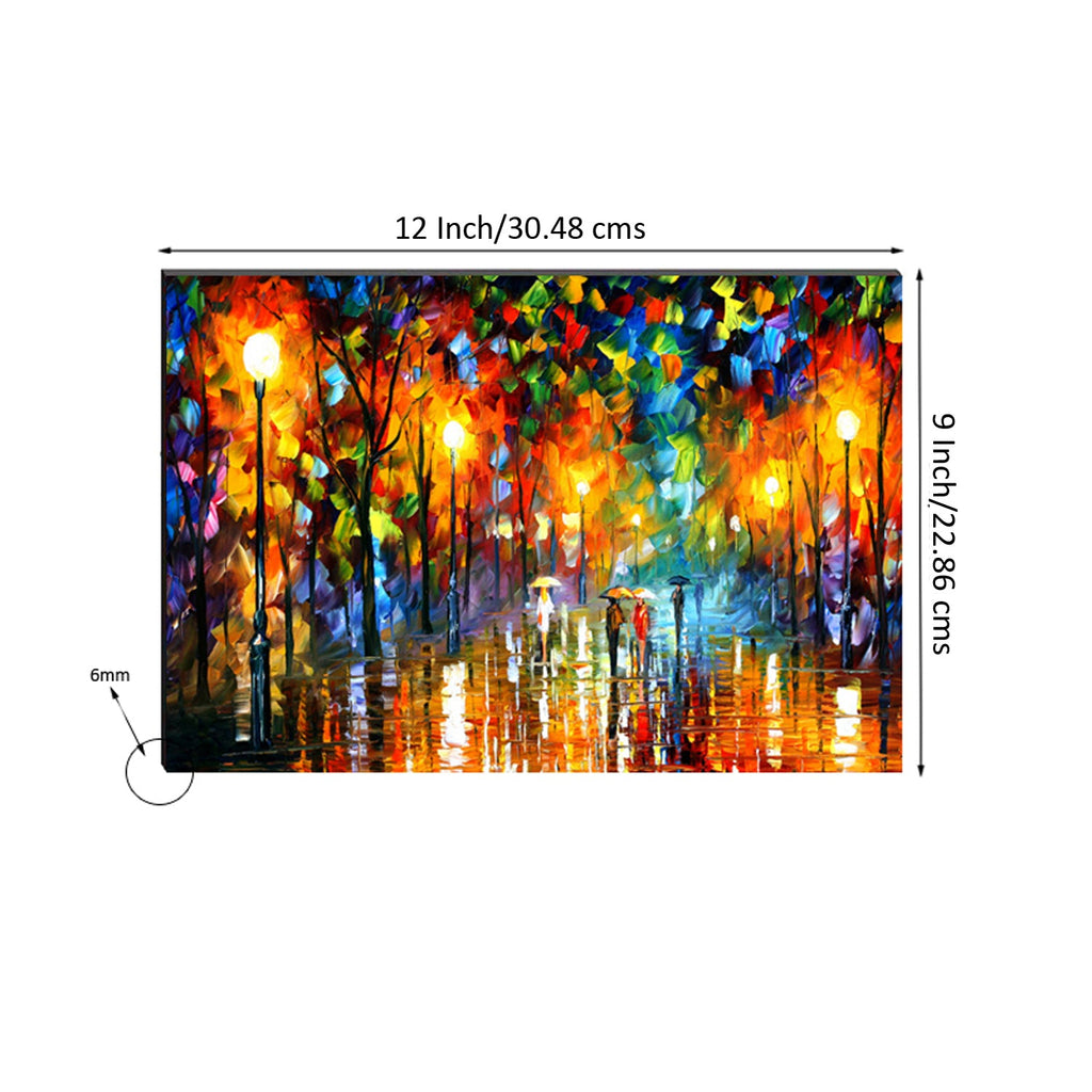 6MM MDF Loving Couple Under Umbrella in rain Satin Matt Texture UV Art Painting Kafalo