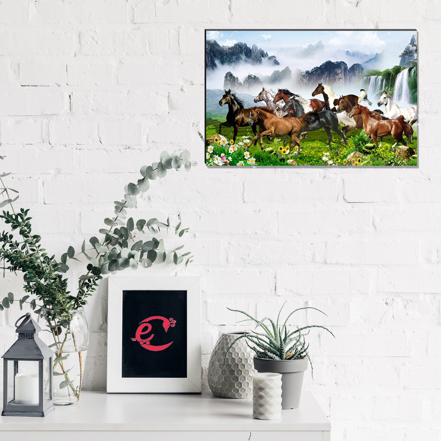 6MM MDF 7 Lucky Running Horses Satin Matt Texture UV Art Painting Kafalo