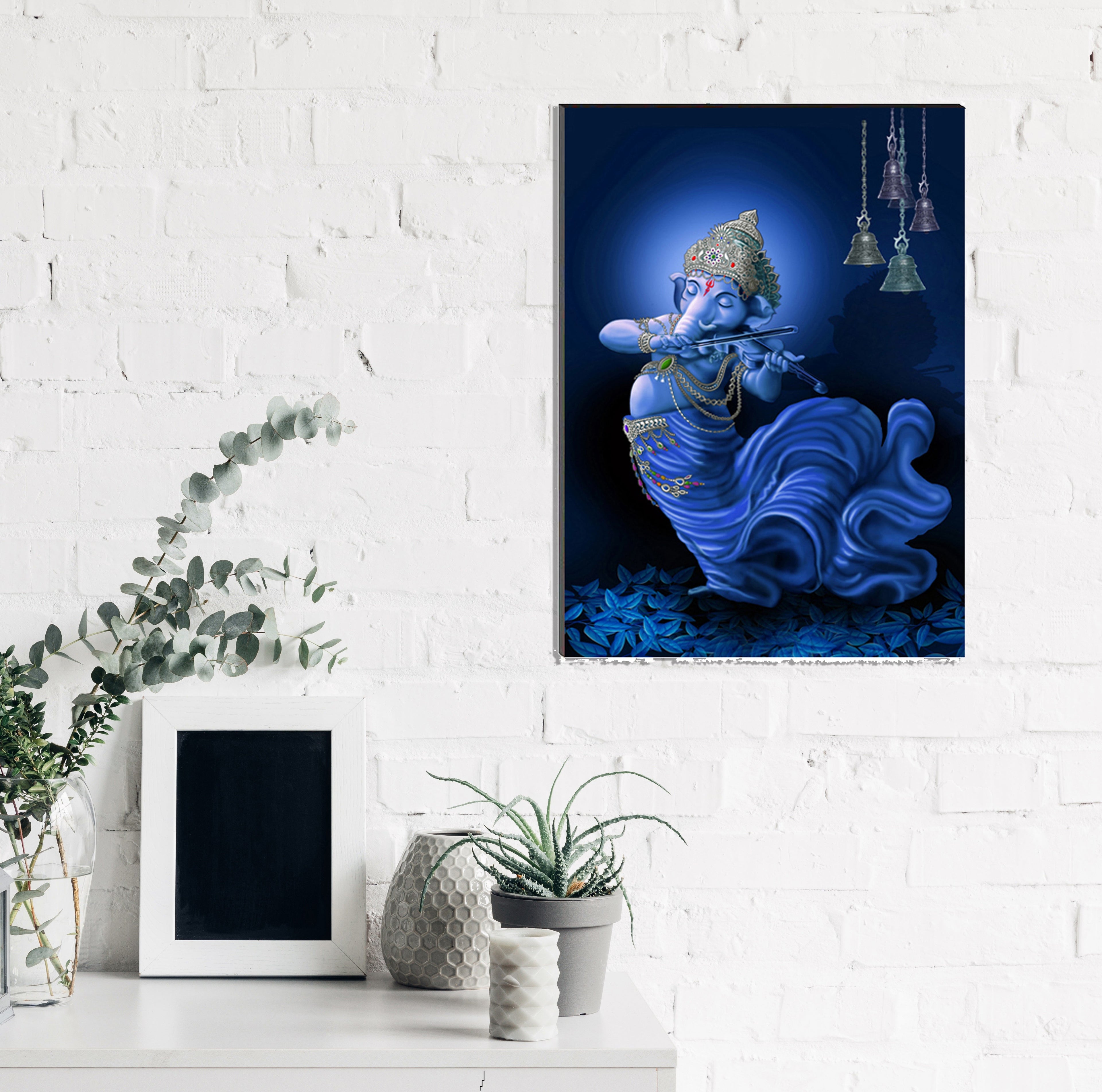 6MM MDF Lord Ganesha Playing Violin Satin Matt Texture UV Art Painting Kafalo