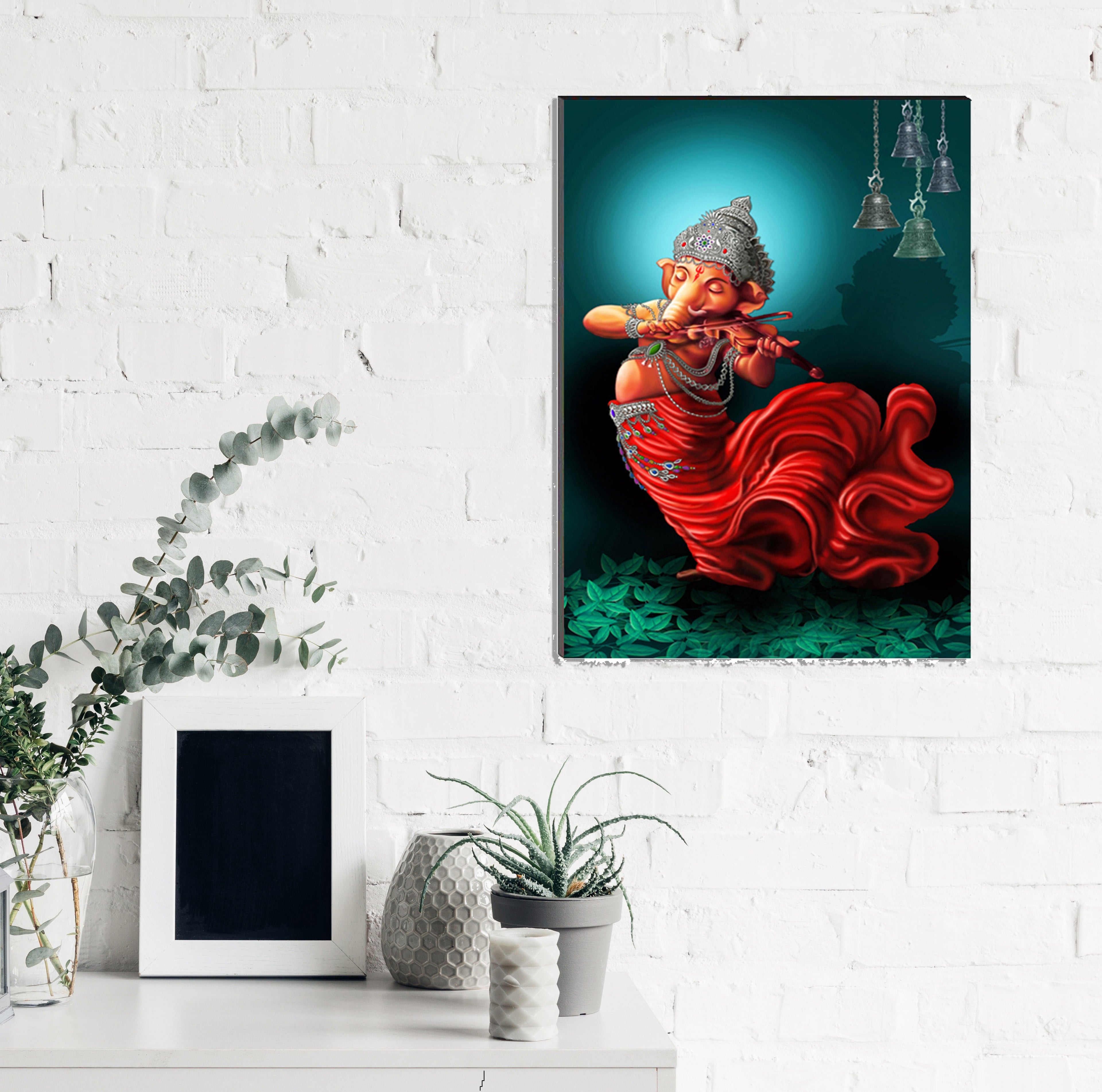 6MM MDF Lord Ganesha Playing Violin Satin Matt Texture UV Art Painting Kafalo