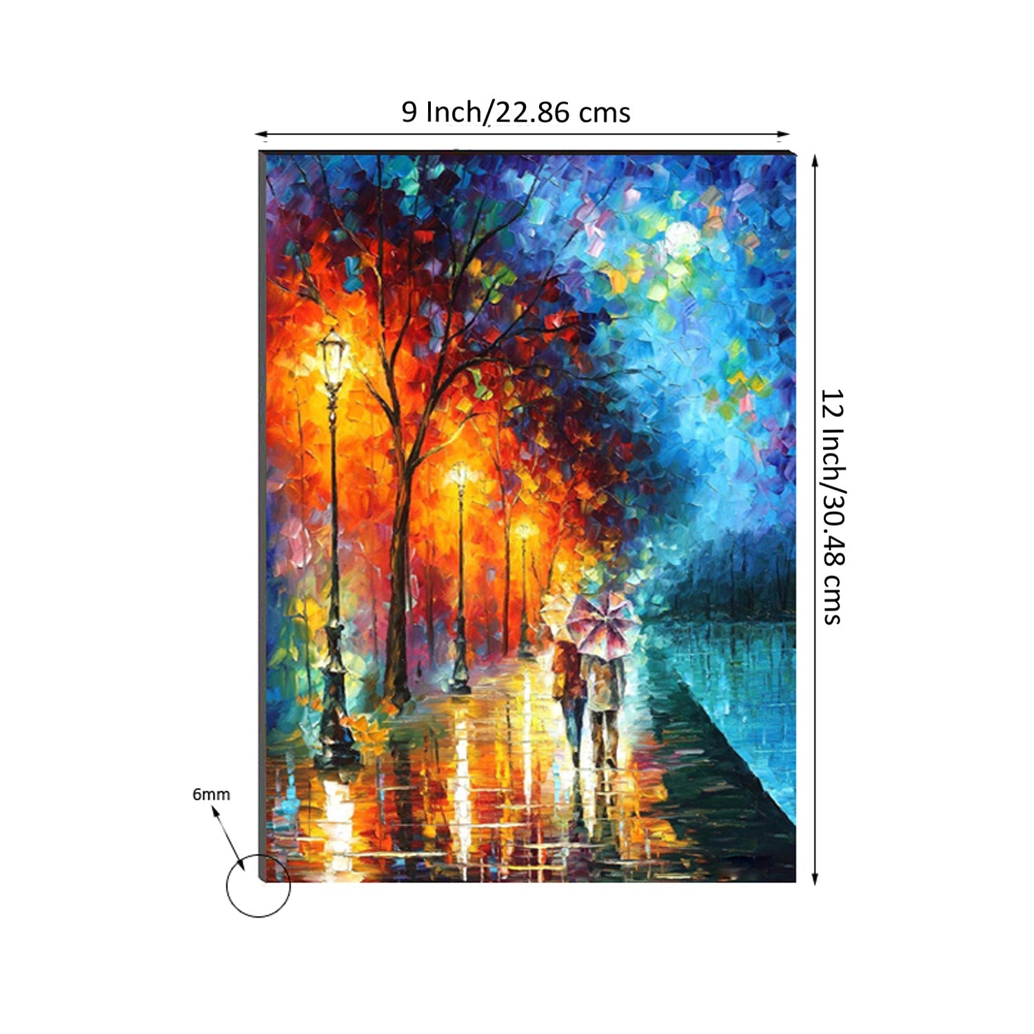 6MM MDF Couple with Umbrella in Rain Satin Matt Texture UV Art Painting Kafalo