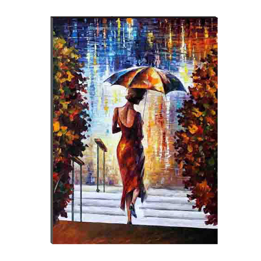 6MM MDF Lady with Umbrella in Rain Satin Matt Texture UV Art Painting Kafalo