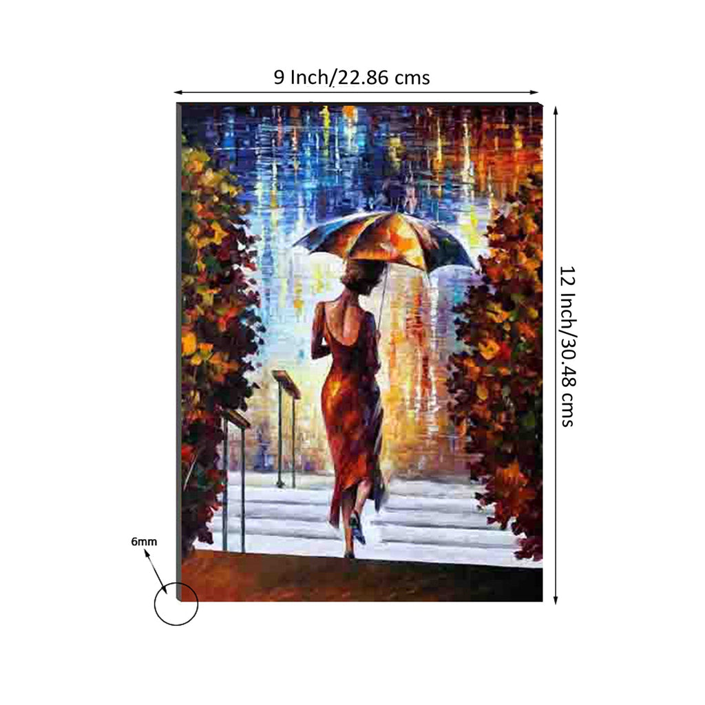 6MM MDF Lady with Umbrella in Rain Satin Matt Texture UV Art Painting Kafalo