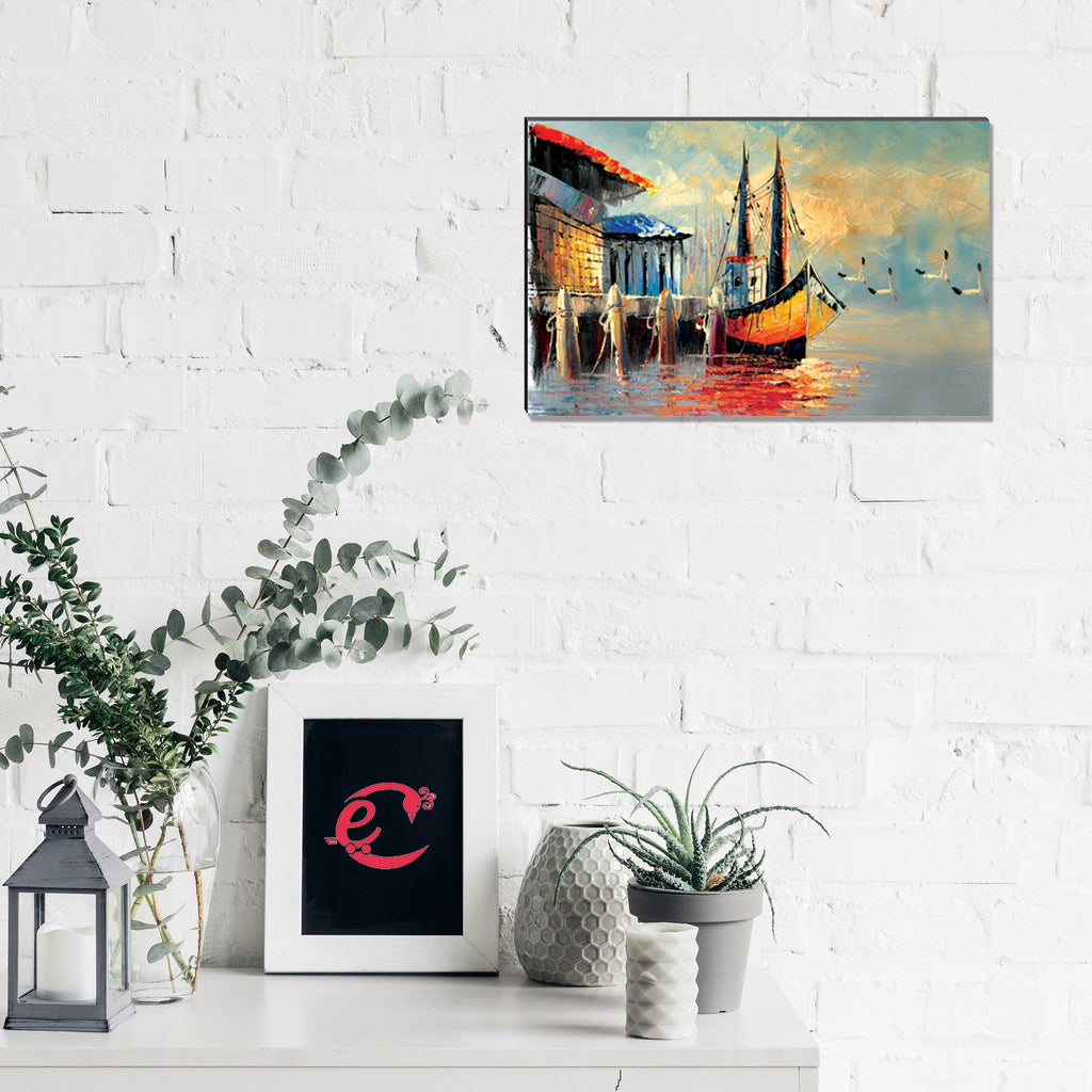 6MM MDF Boat in River View Satin Matt Texture UV Art Painting Kafalo