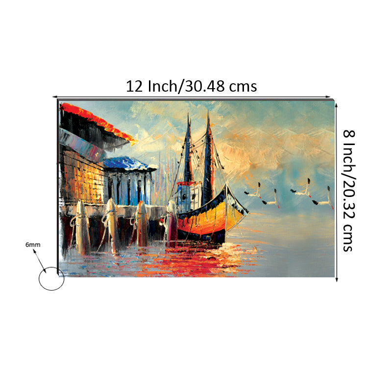 6MM MDF Boat in River View Satin Matt Texture UV Art Painting Kafalo